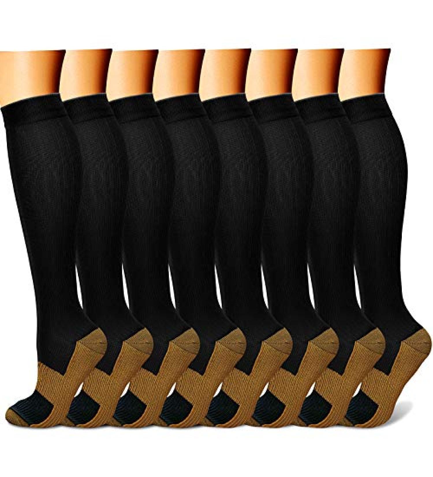 Copper Compression Socks (8 Pairs) 15-20 mmHg | Graduated Athletic & Daily Wear for Men & Women | Running, Travel | Black | Large-X-Large - Buy Online on SooperMarket.com