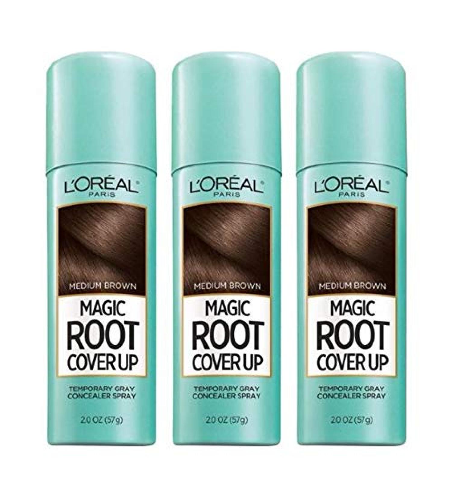 L'Oreal Paris Magic Root Cover Up Gray Concealer Spray Medium Brown 6 oz (3 pack) Gray,Grey,Brown