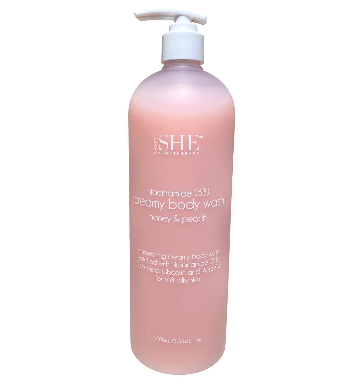 Om She Aromatherapy Creamy Niacinamide B3 HONEY & PEACH Shower Body Wash 33.8 oz