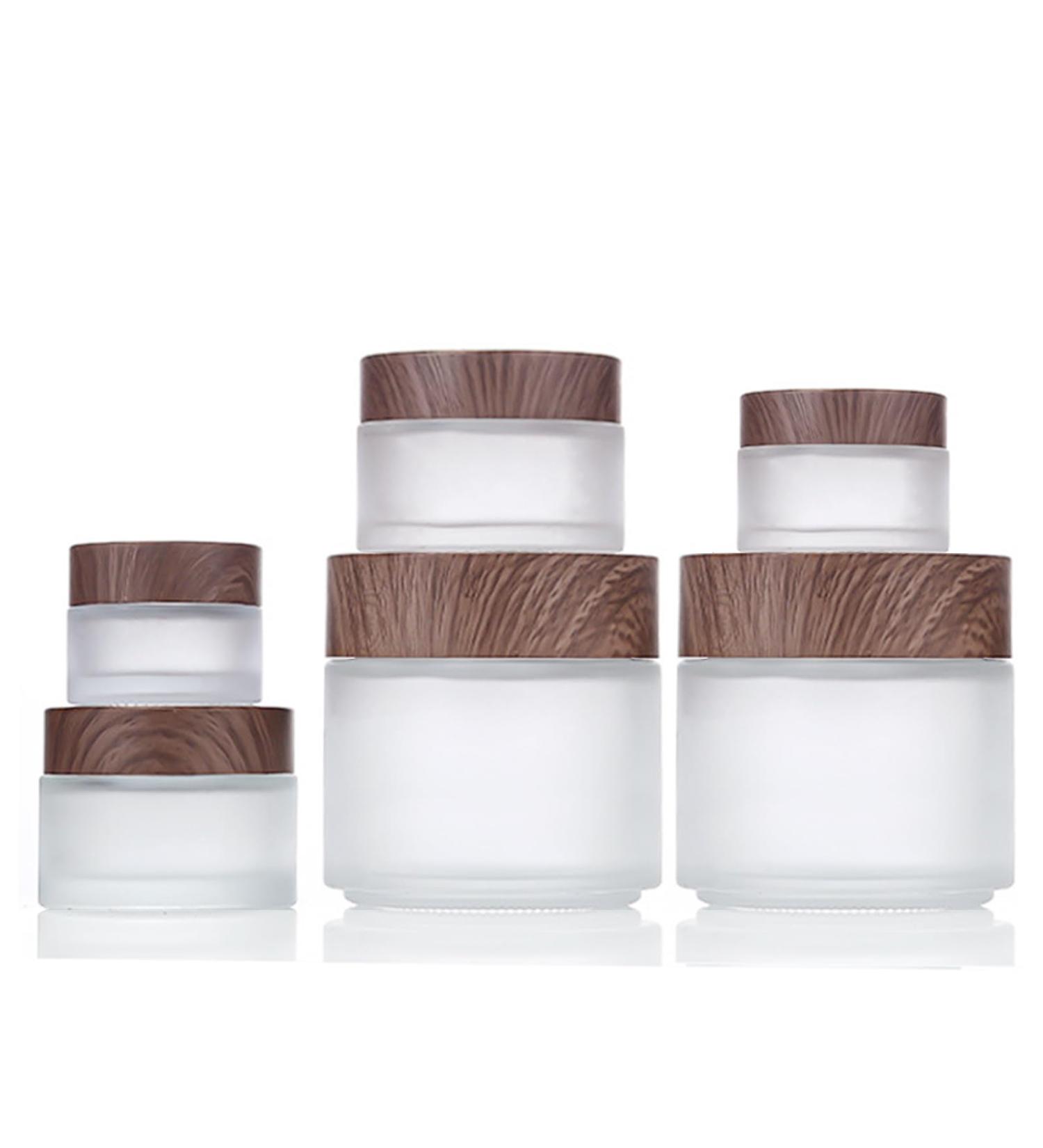 Tuakimce 6-Piece Glass Cream Can Set - Refillable Containers with Wooden Grain Lid for Cosmetics & Lottery - 15ml & 30ml Sizes - Buy Online on SooperMarket.com