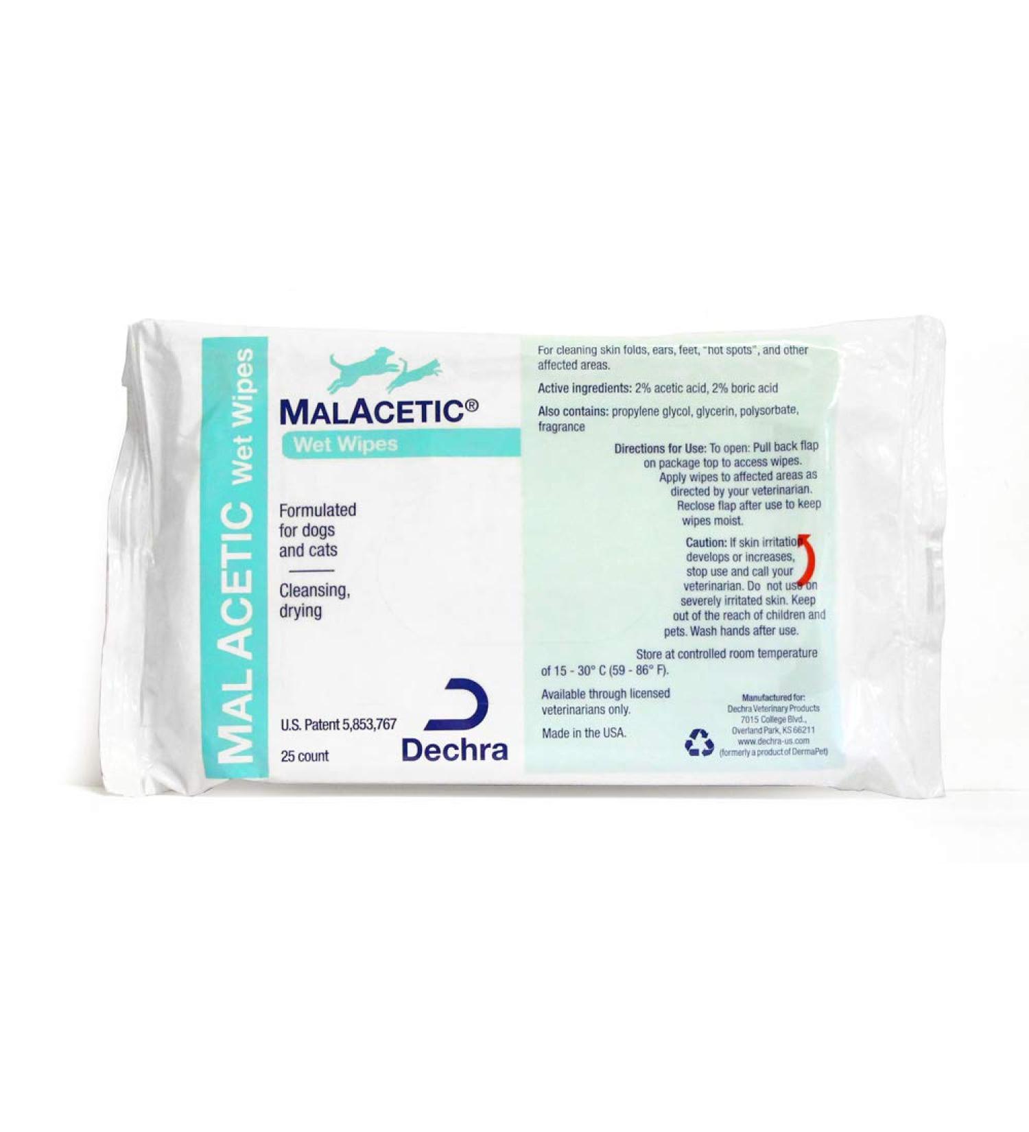 Dechra MalAcetic Wet Wipes for Cats and Dogs 25 Count