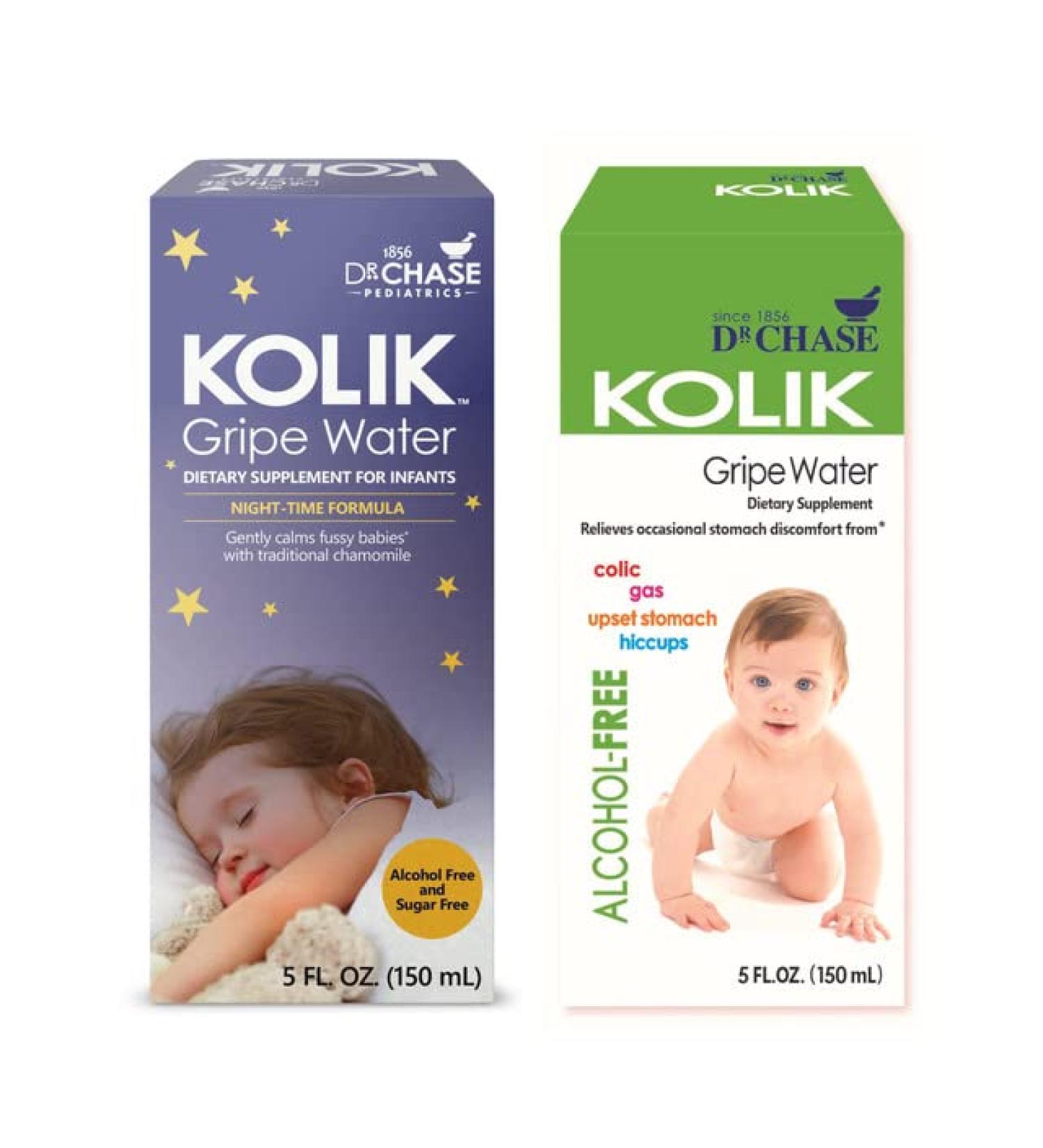 Dr. Chase Kolik Gripe Water Bundle - Alcohol-Free Colic Relief for Babies - 2-Pack Nighttime & All-Day Formula - Soothes Gas, Cramps, Hiccups & Stomach Discomfort - Buy Online on SooperMarket.com