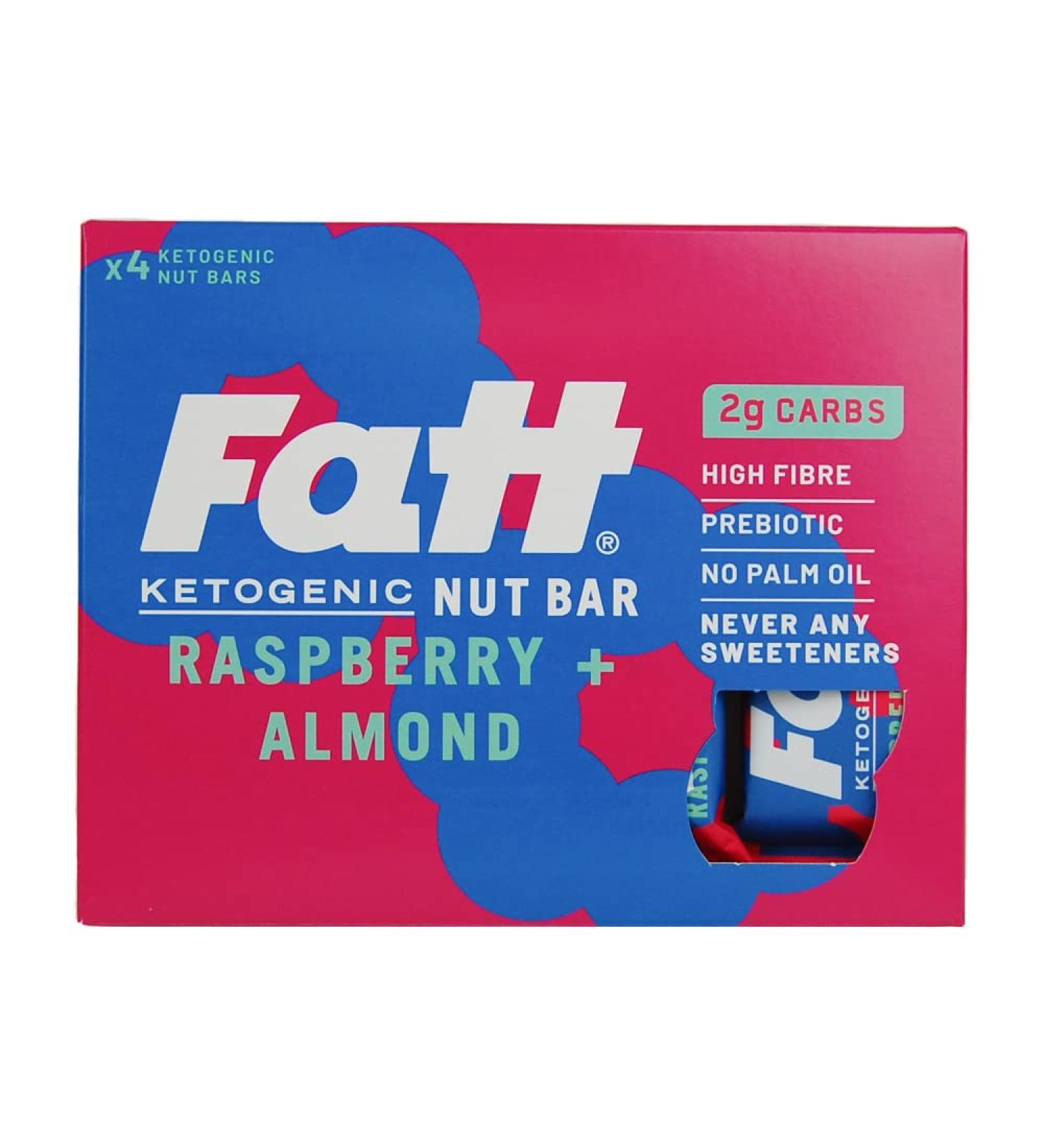Fatt Keto Nut Bars - Raspberry & Almond 4 Pack | Low-Carb Gluten Free Clean Keto Snack Bars | High-Fibre Super Fats | Vegan & Sweetener-Free - Buy Online on SooperMarket.com