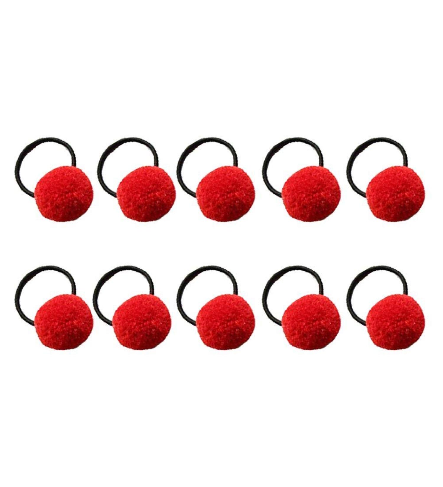 10 Elastic Ball Hair Ties - Plush Pom Pom Ponytail Holders for Women & Girls - Red - Comfortable & Practical - Buy Online on SooperMarket.com