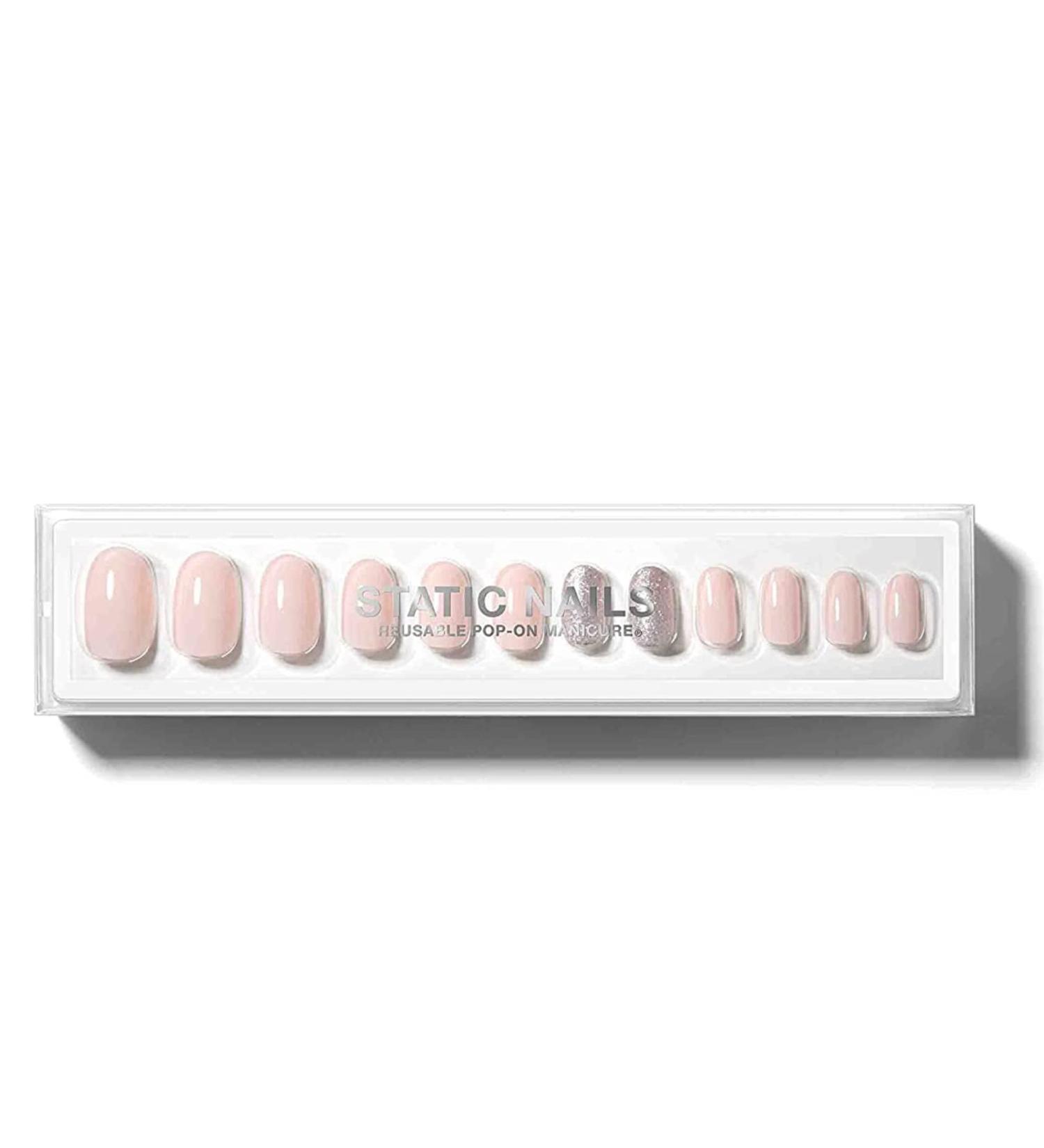Static Nails Reusable Pop-On Manicure Set - Ballerina Round | Non-Damaging Glue-On Nails with Static Nail Glue | Fake Press On Acrylic Nails - Buy Online on SooperMarket.com