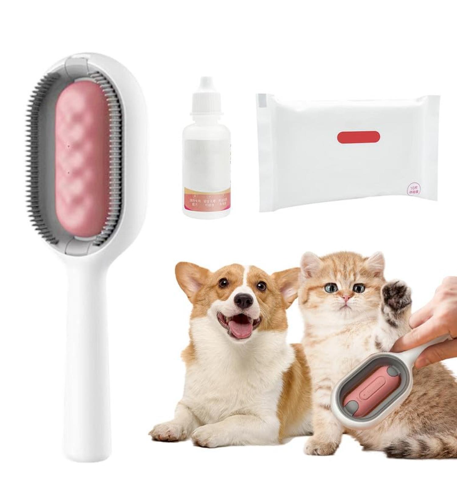 Animal Hair Removal Comb with Water Tank - Cat & Dog Brush with 10 Dry Towels | Pet Hair Remover for Long-Haired Pets - Buy Online on SooperMarket.com