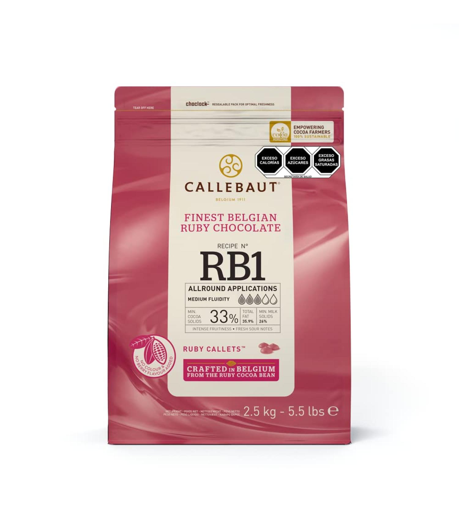 Callebaut Ruby Couverture Chocolate Callets | RB1 Recipe | Crafted from Ruby Cocoa Bean | No Colorants or Fruit Flavorings | 5.5 lb / 2.5 kg - Buy Online on SooperMarket.com