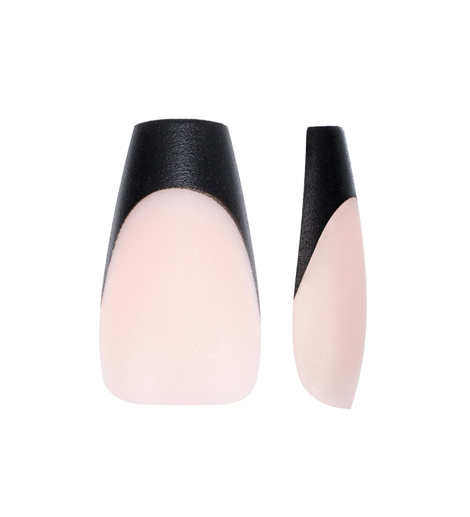 Shop 240PCS French Tips Gel x Nail Tips - Long Coffin Press On Nails in Black-Natural White | Pre-Applied Tip Primer & Base Coat for DIY Nail Extensions - Buy Online on SooperMarket.com