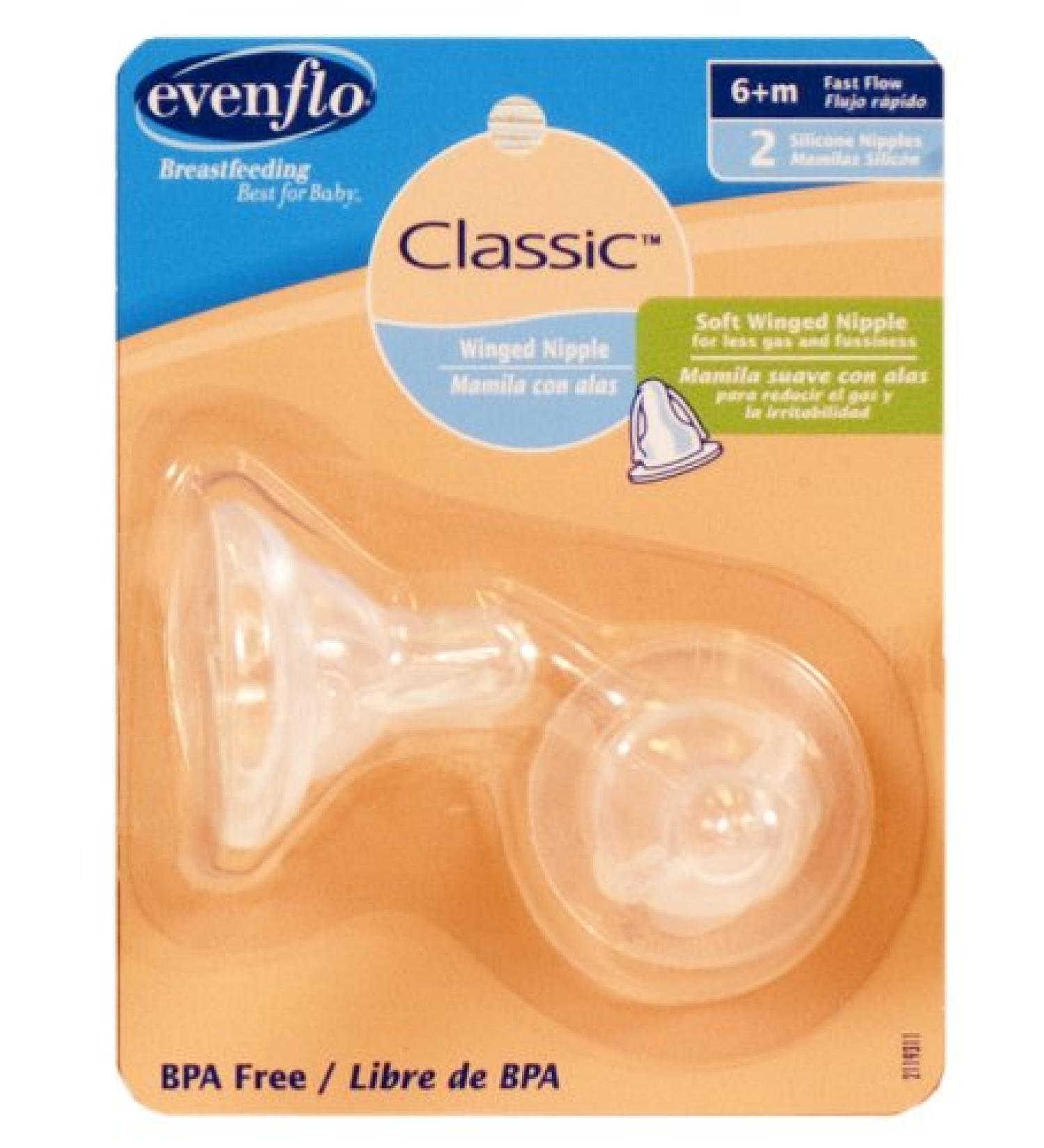 Evenflo 2 Pack Classic Anatomic Nipple Fast Flow
