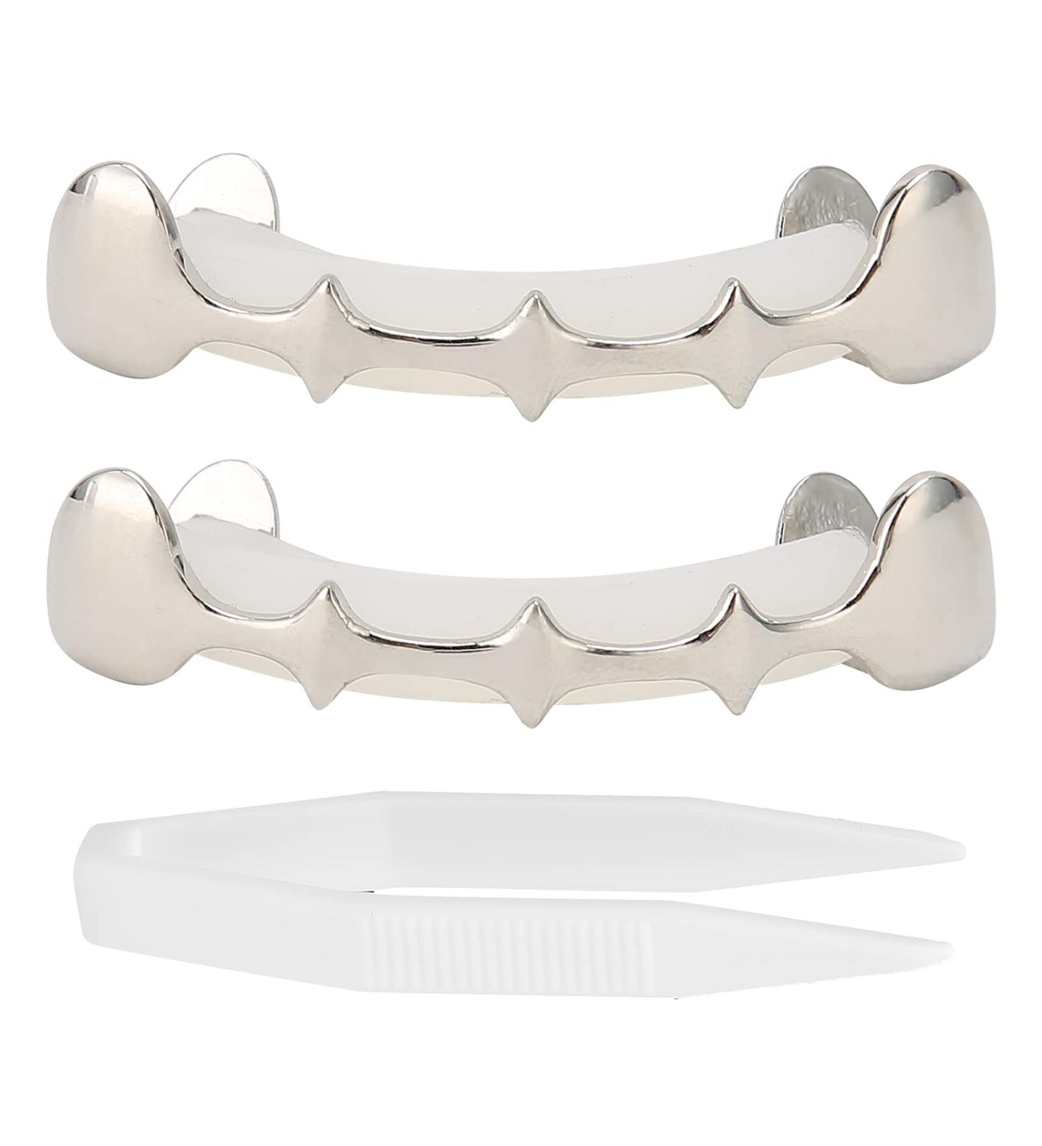 Irregular Hip Hop False Tooth Set - Shiny Silver Dental Accessories for Halloween and Festivals | Unique Mouth Decorations - Buy Online on SooperMarket.com