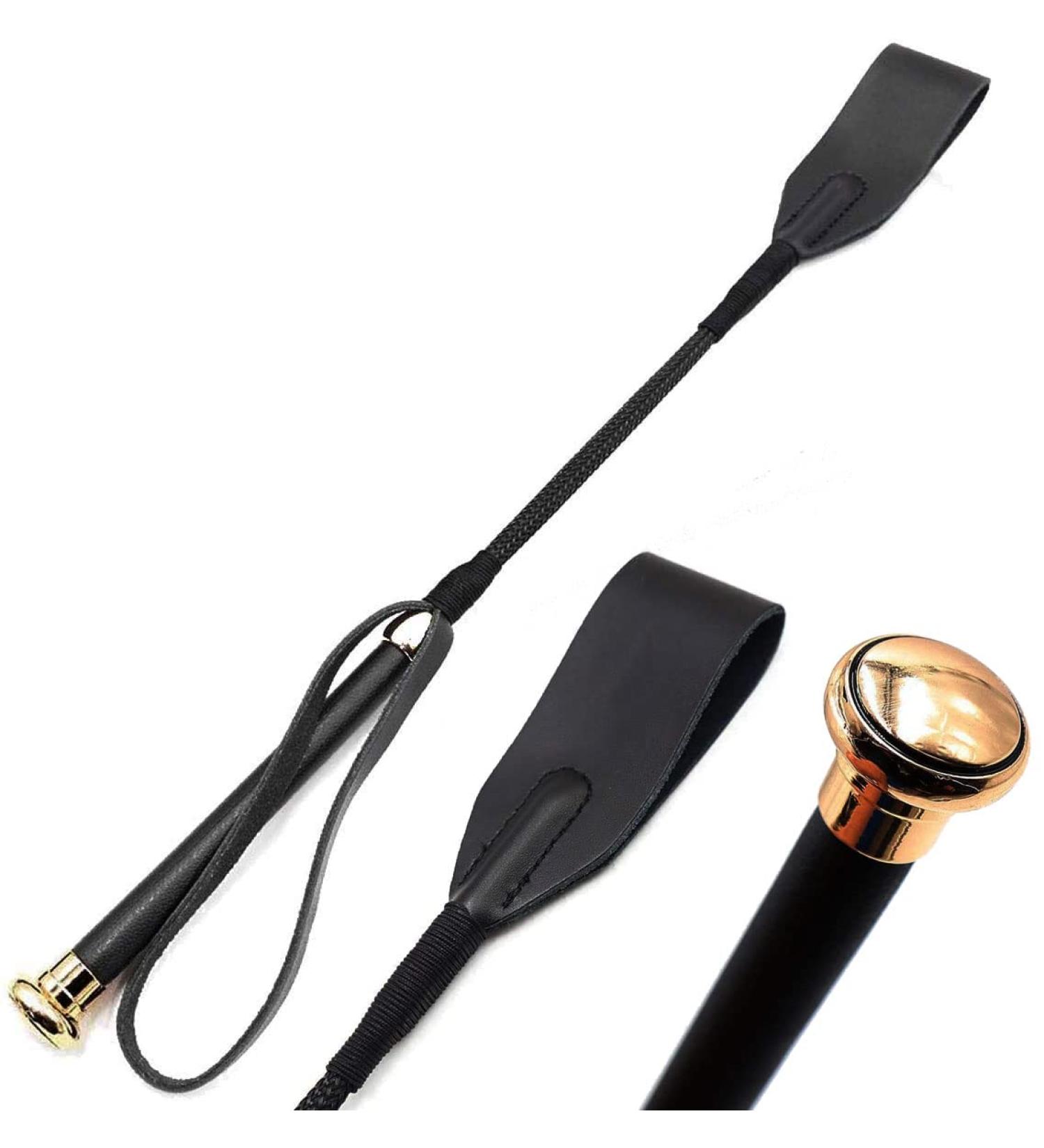 Premium Real Riding Crop with Gold Handle & Genuine Leather Bull Top | Equestrian Horse Crop - Buy Online on SooperMarket.com