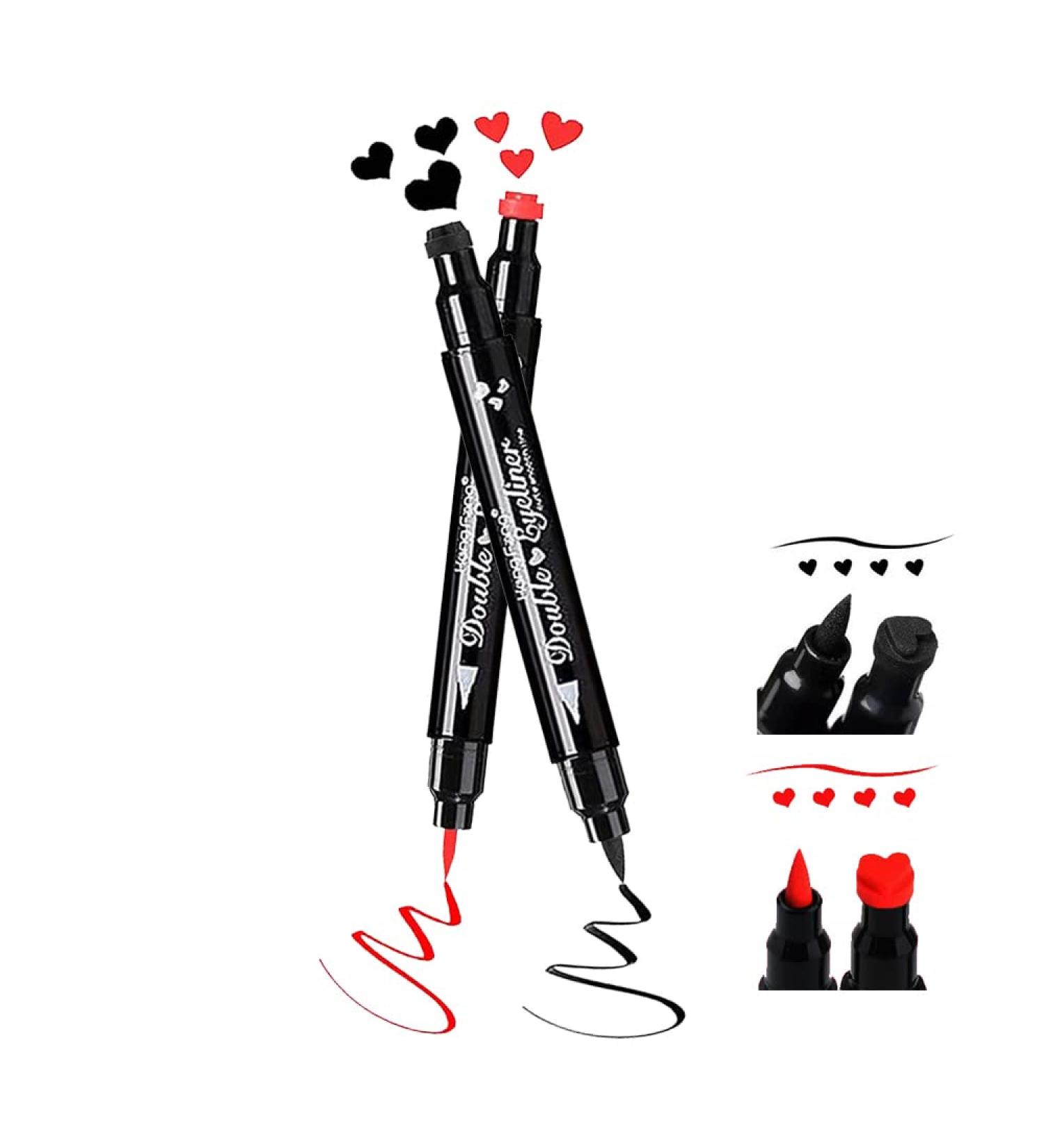 2 Pcs Heart-shaped Liquid Eyeliner Stamp Set - Waterproof, Smudge-proof & Long-lasting Double-side Ultra-Fine Eye Liners Pen - Red + Black - Makeup Tools with Quick Drying Formula - Buy Online on SooperMarket.com