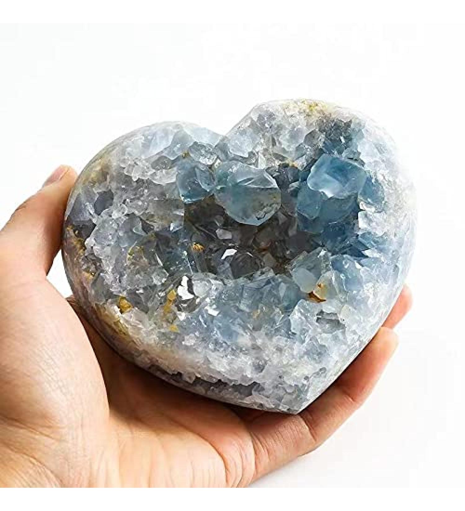 1pc Natural Blue Celestite Crystal Geode Specimen Heart Cluster 900g-1000g for Decoration Gift