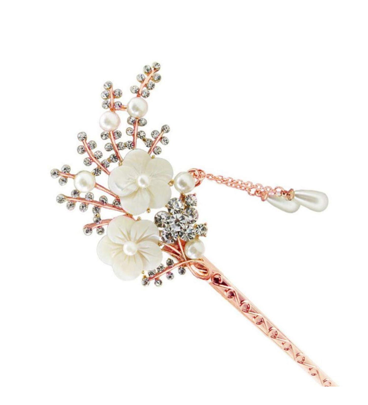 Minkissy 1PC Flower Pearl Hair Chopstick Alloy Hair Pin Chopsticks with Tassel Vintage Hair Stick for Girls Women - Buy Online on SooperMarket.com