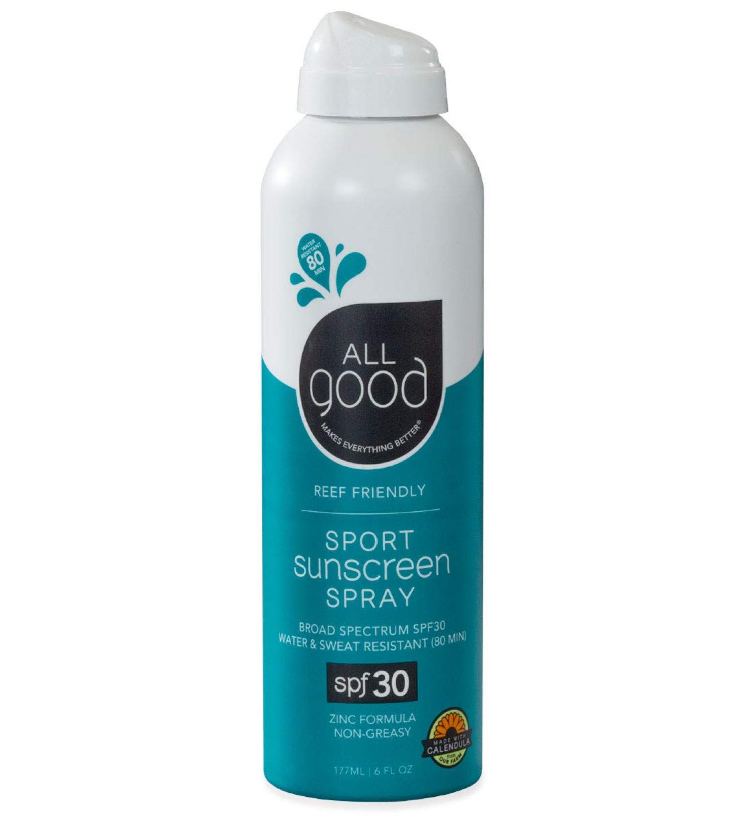 All Good Sport Sunscreen Spray SPF 30 - UVAUVB, Water Resistant, Coral Reef Friendly, Zinc & Aloe (6 oz) - Buy Online on SooperMarket.com