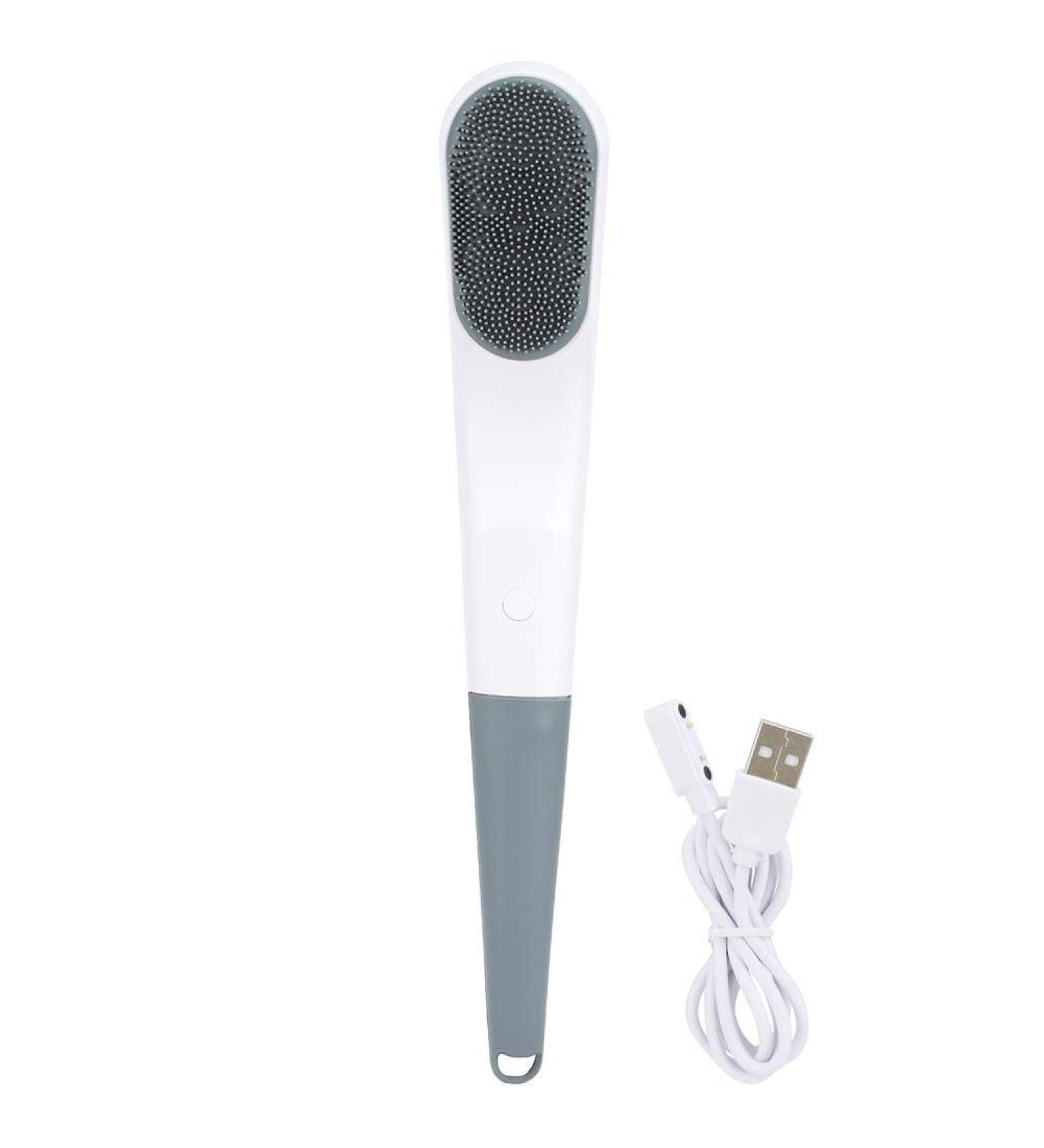 Electric Silicone Bath Brush - Waterproof Vibrating Body Shower Cleansing & Massager - Long Handle Multi-functional Design (Gray) - Buy Online on SooperMarket.com