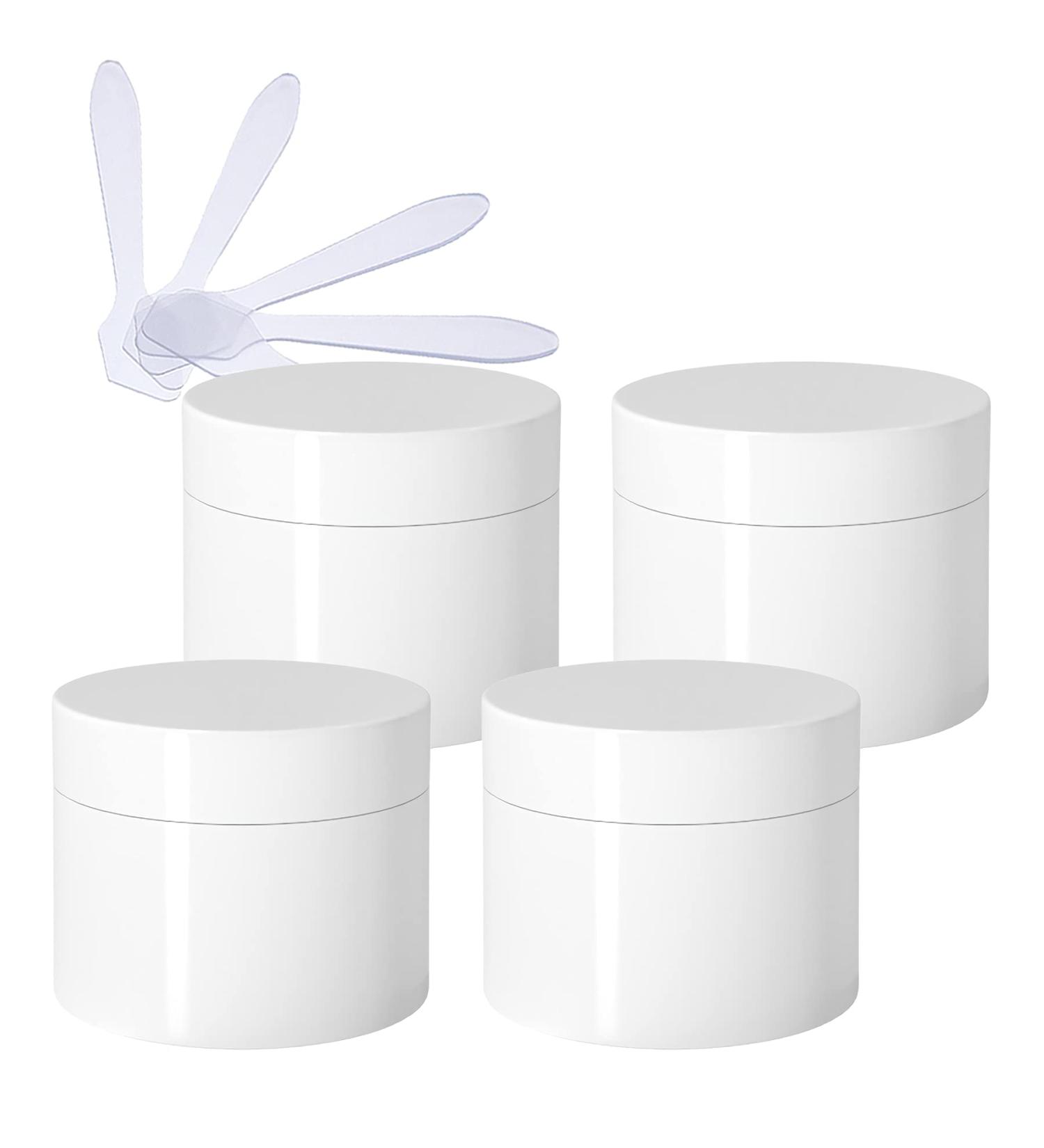 Zeoabsy 4-Piece 30ml Thick Shine White Round Plastic Crucibles with Screw Caps - Perfect for Ointments Lip Balm and Cosmetic Creams | Includes 4 Spatulas - Buy Online on SooperMarket.com