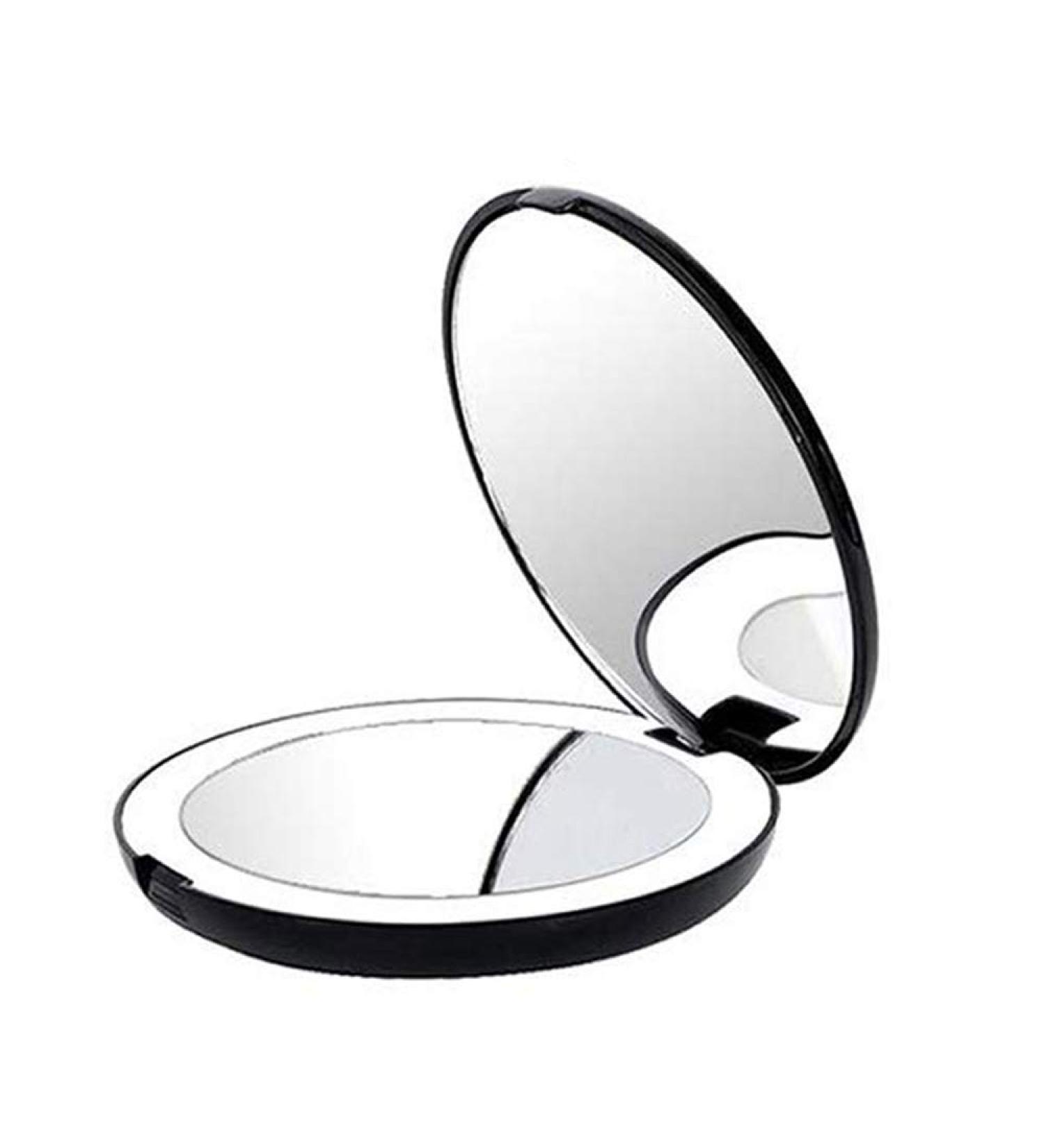 Portable Folding Mirror with LED Light 10X Magnifying Glass 12 Lamp Bead Mini Mirror Black - Buy Online on SooperMarket.com
