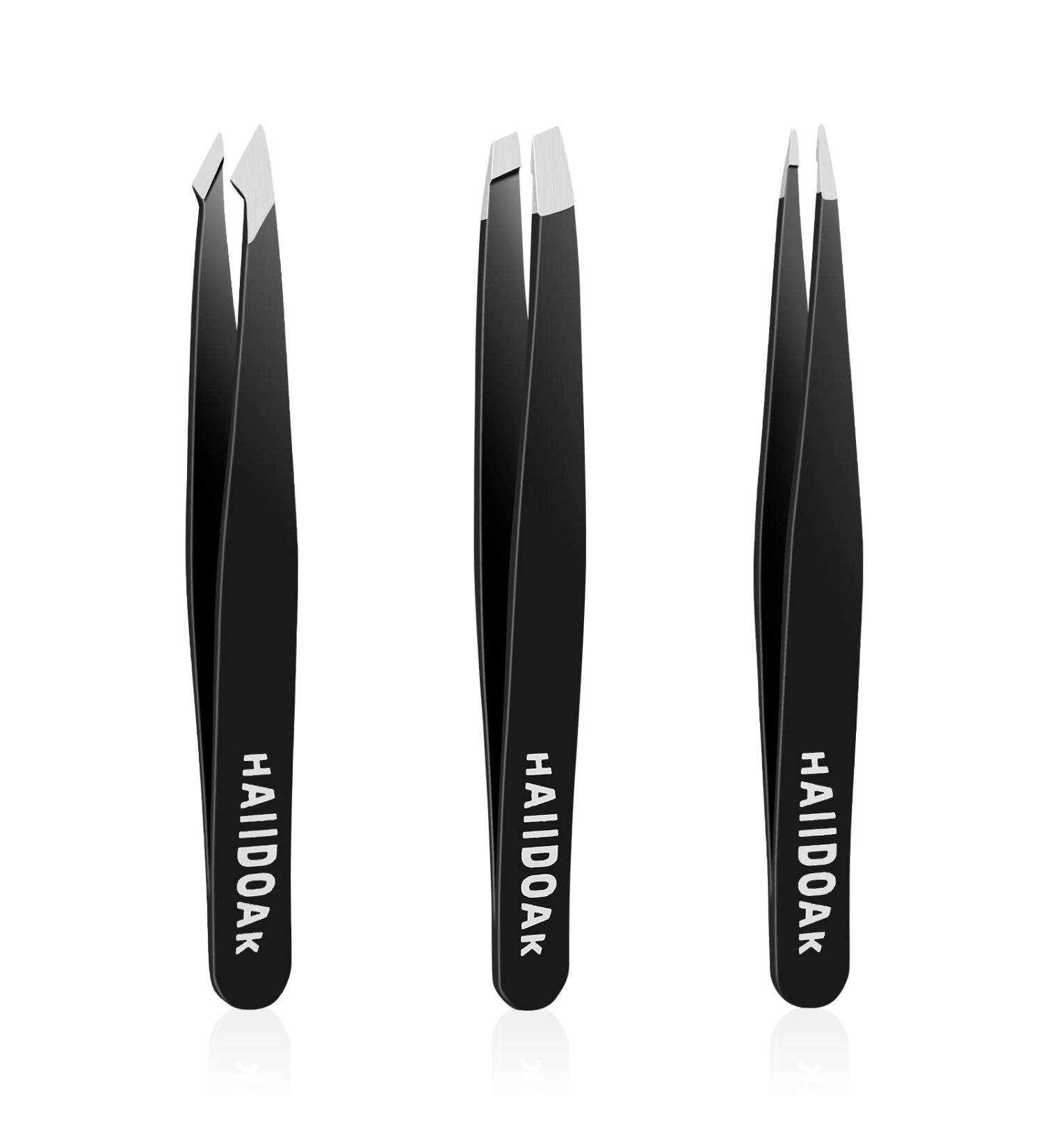 Professional Stainless Steel Tweezers Set for Eyebrows and Facial Hair Removal - 3.8inch Black (3 Count) | Precision Tweezers for Splinters and Ingrown Hairs - Buy Online on SooperMarket.com