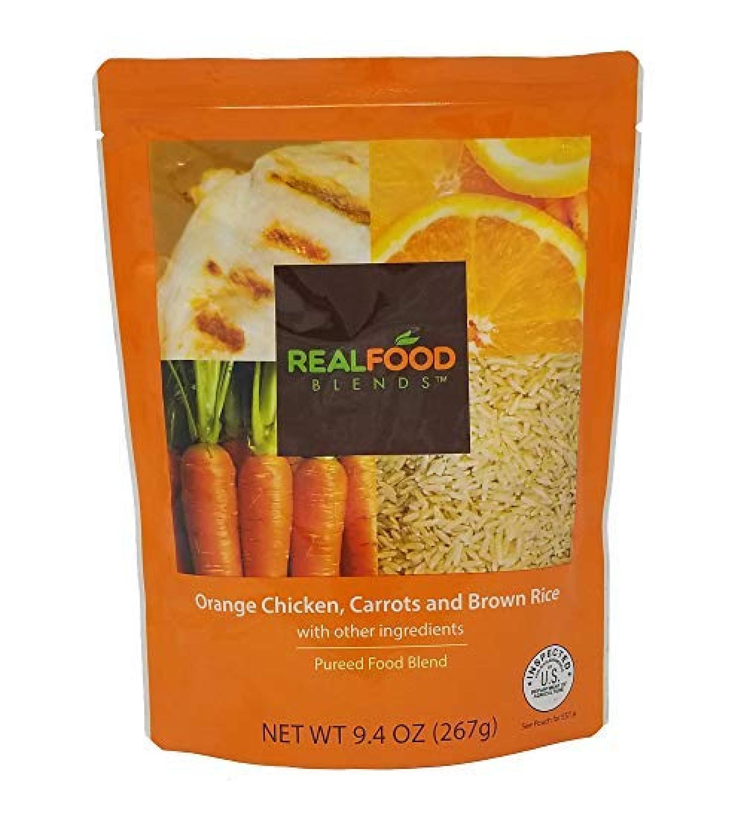 Real Food Blends Orange Chicken Carrots & Brown Rice 9.4 oz Pureed Meal for Feeding Tubes - Pack of 12 Pouches - Buy Online on SooperMarket.com