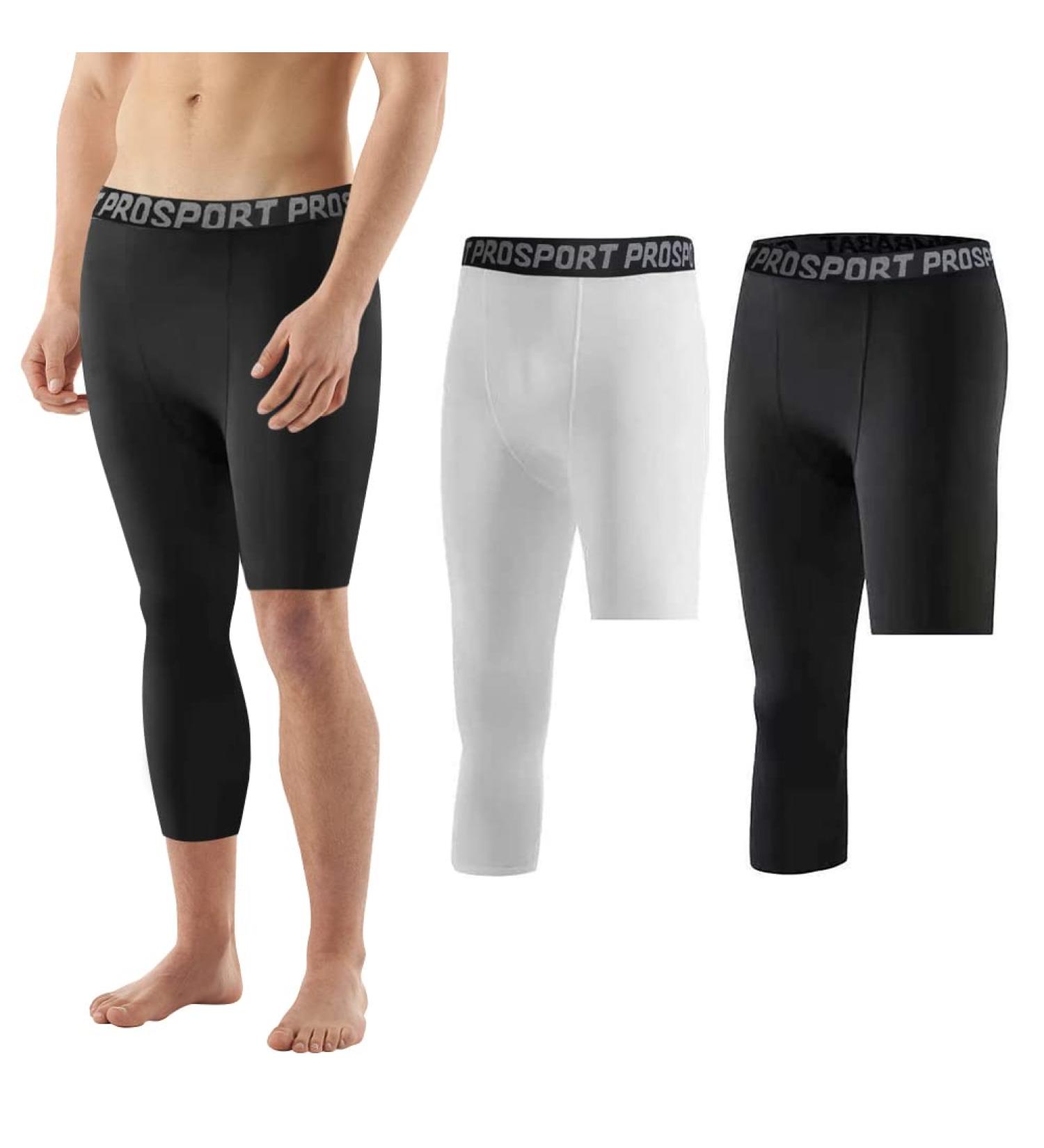 Blaward Men's Compression Capri Tights 2 Pack - Basketball Athletic Base Layer Legging - Black & White - Small Size - Buy Online on SooperMarket.com