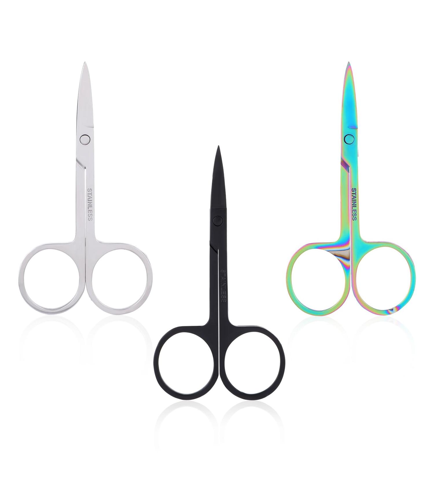 WLLHYF 3 Pack Small Eyebrow Facial Nose Hair Grooming Scissors Stainless Steel Mustache Eyelashes Trimmer Travel Scissors Kit Mini Curved Rounded Scissors for Eyebrow Cuticle Trimming Nasal Clippers - Buy Online on SooperMarket.com