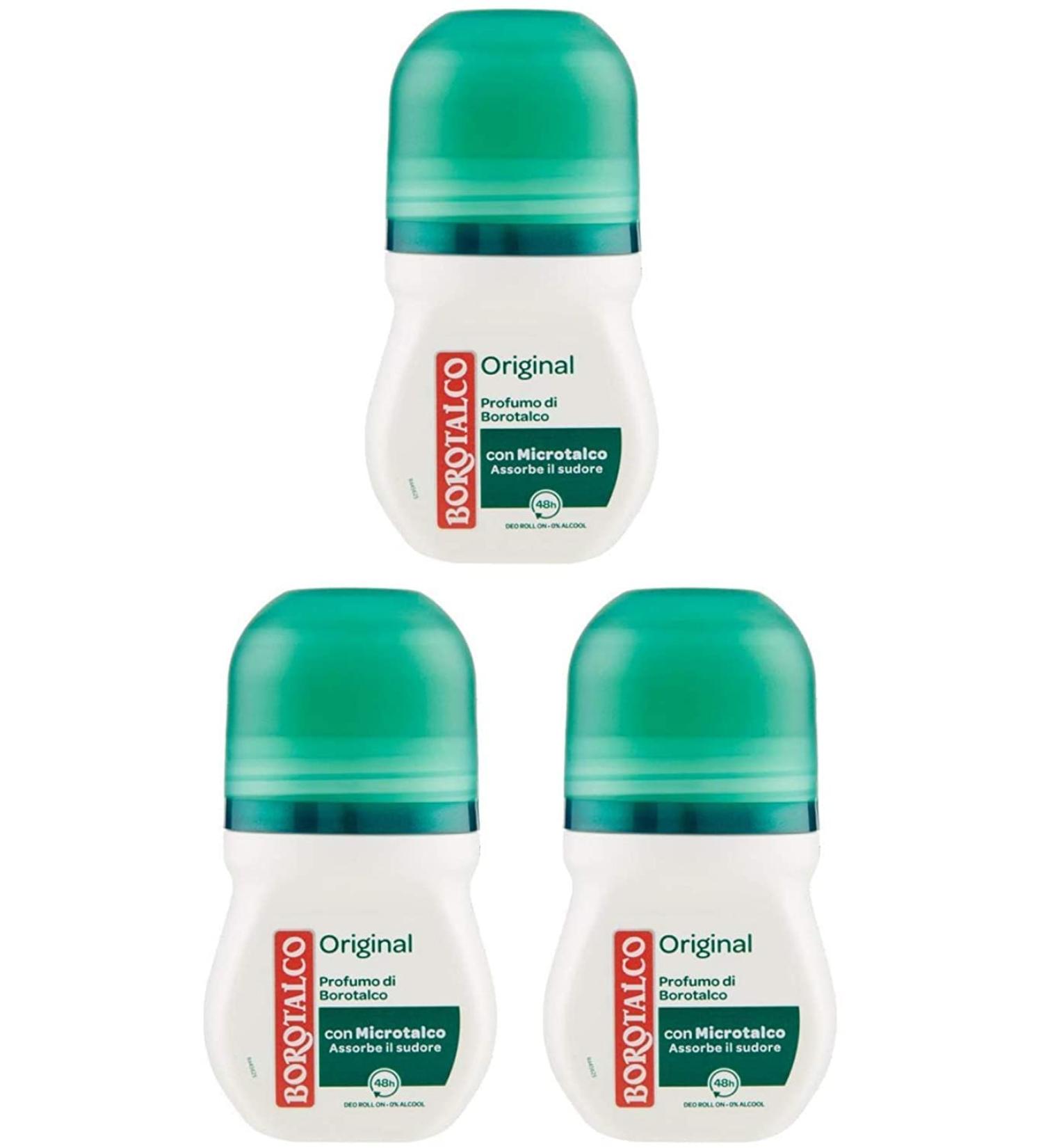 Borotalco Deo Roll On Original Microtalc 50ml (1.69 fl.oz) Pack of 3 - Long-lasting Freshness - Buy Online on SooperMarket.com