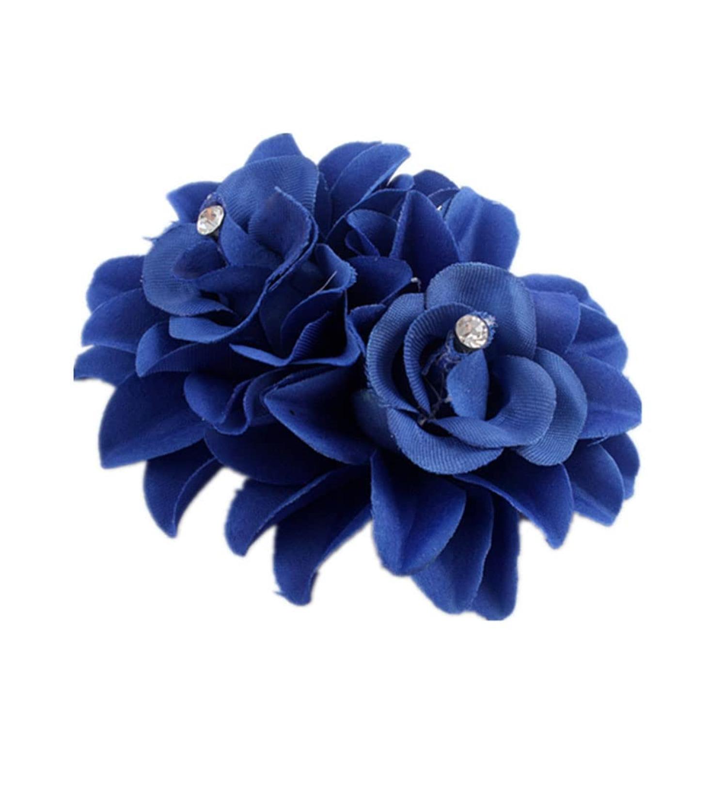 Lovefairy Women's Royal Blue Double Rose Flower Rhinestone Hair Clip - Bridal Headwear for Girls & Dance Shows - Buy Online on SooperMarket.com
