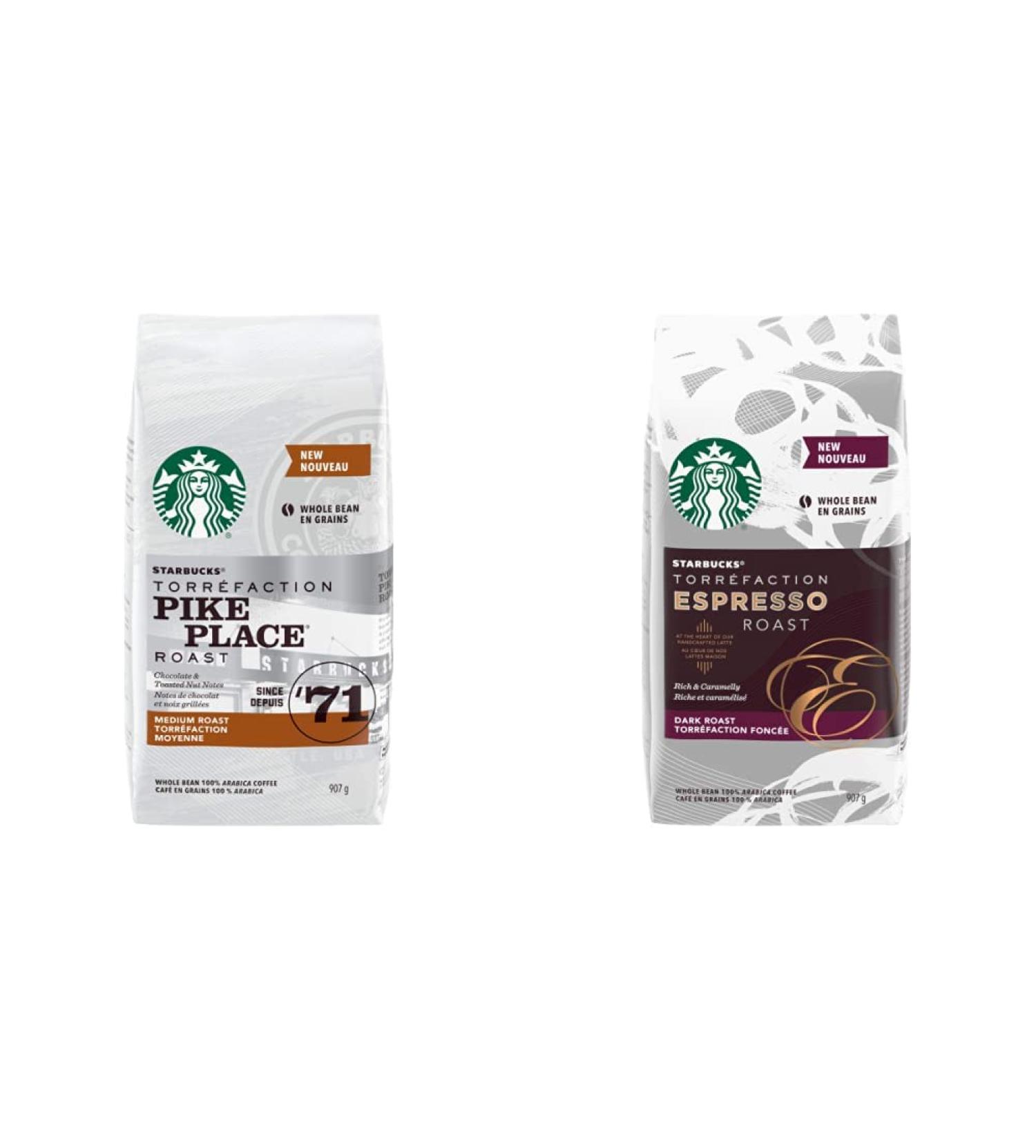 Starbucks Pike Place Whole Bean Medium Roast Coffee 907 gram & Espresso Roast Whole Bean Coffee 907 gram - Buy Online on SooperMarket.com