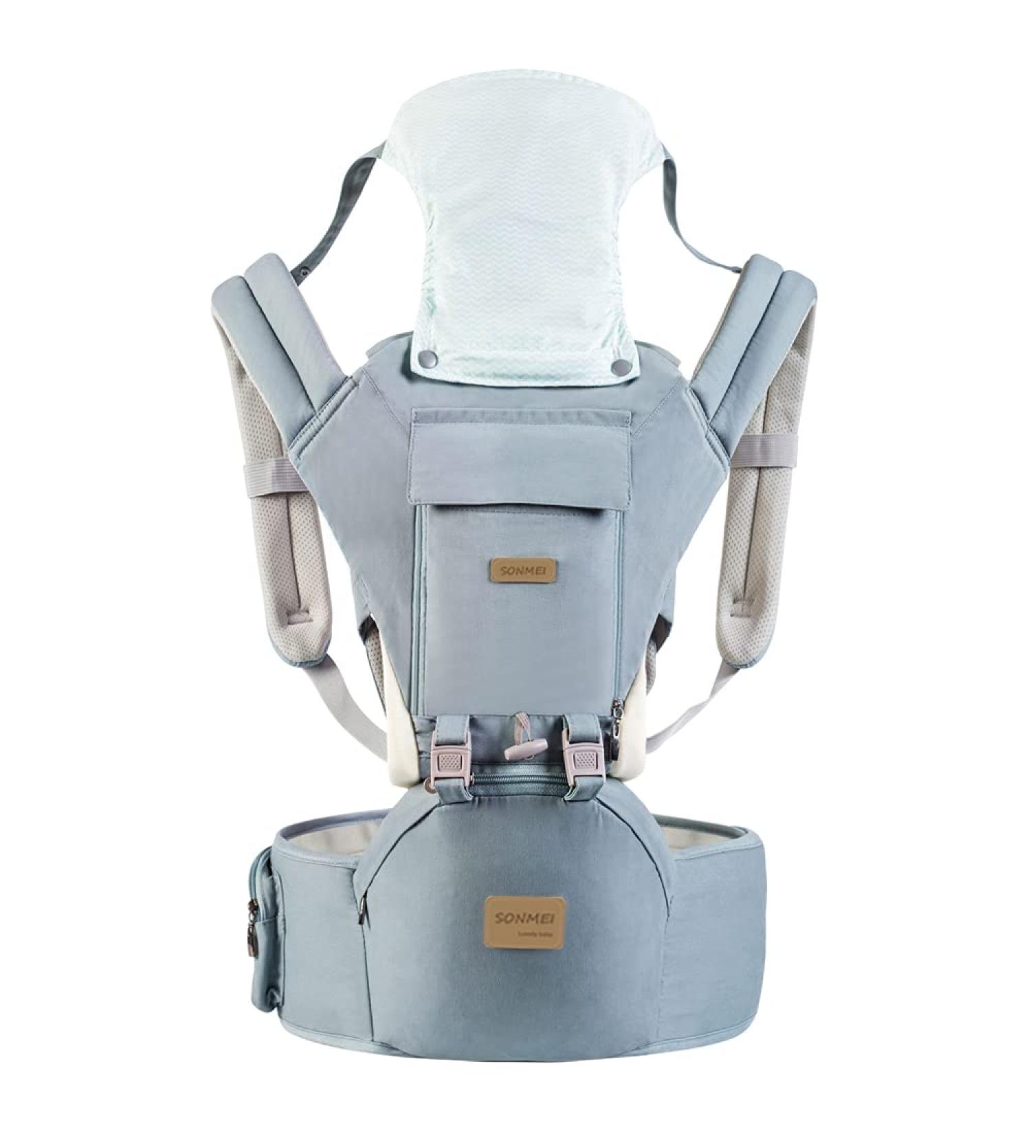 SONMEI Ergonomic Baby Carrier with Hip Seat 360 Positions Soft and Breathable All Seasons for Newborns and Toddlers Hiking Shopping Travelling Light Blue - Buy Online on SooperMarket.com