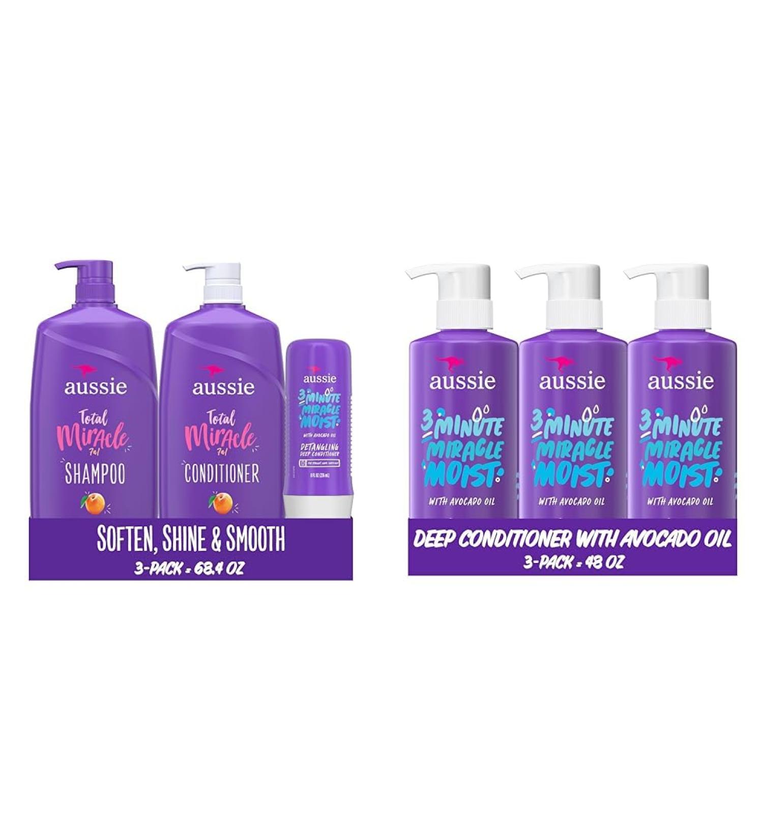 Aussie Total Miracle Shampoo Conditioner and 3 Minute Miracle Treatment Bundle Pack & Deep Conditioner for Dry Hair with Avocado and Jojoba Oil 3 Minute Miracle Moist Paraben Fr - Buy Online on SooperMarket.com