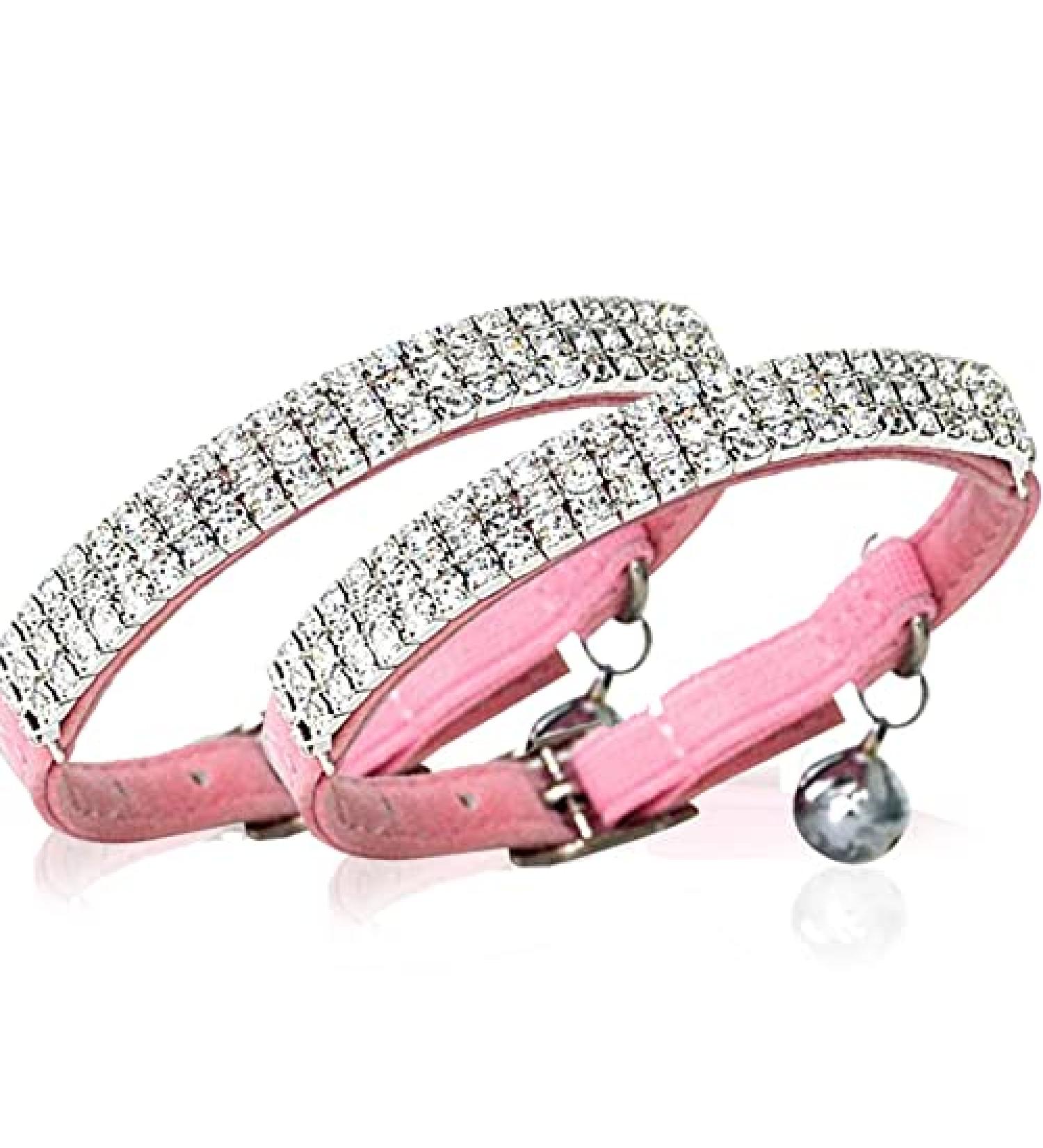 Buy Chukchi Cat Collar - Soft Velvet Adjustable Pink Glittering Stones & Bells - 27.9 cm for Small Dogs & Cats (2 Pieces) - Buy Online on SooperMarket.com
