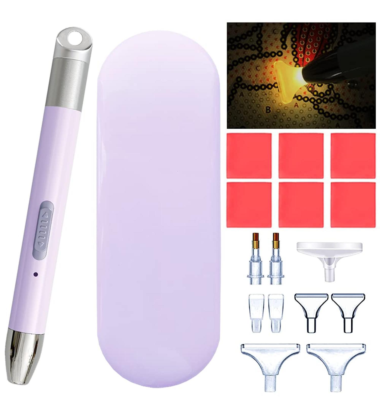 5D Diamond Painting LED Light Pen Kit - Rechargeable Art Accessory with 2 Light Modes, Glue, Clay & Storage Case - Purple - Buy Online on SooperMarket.com