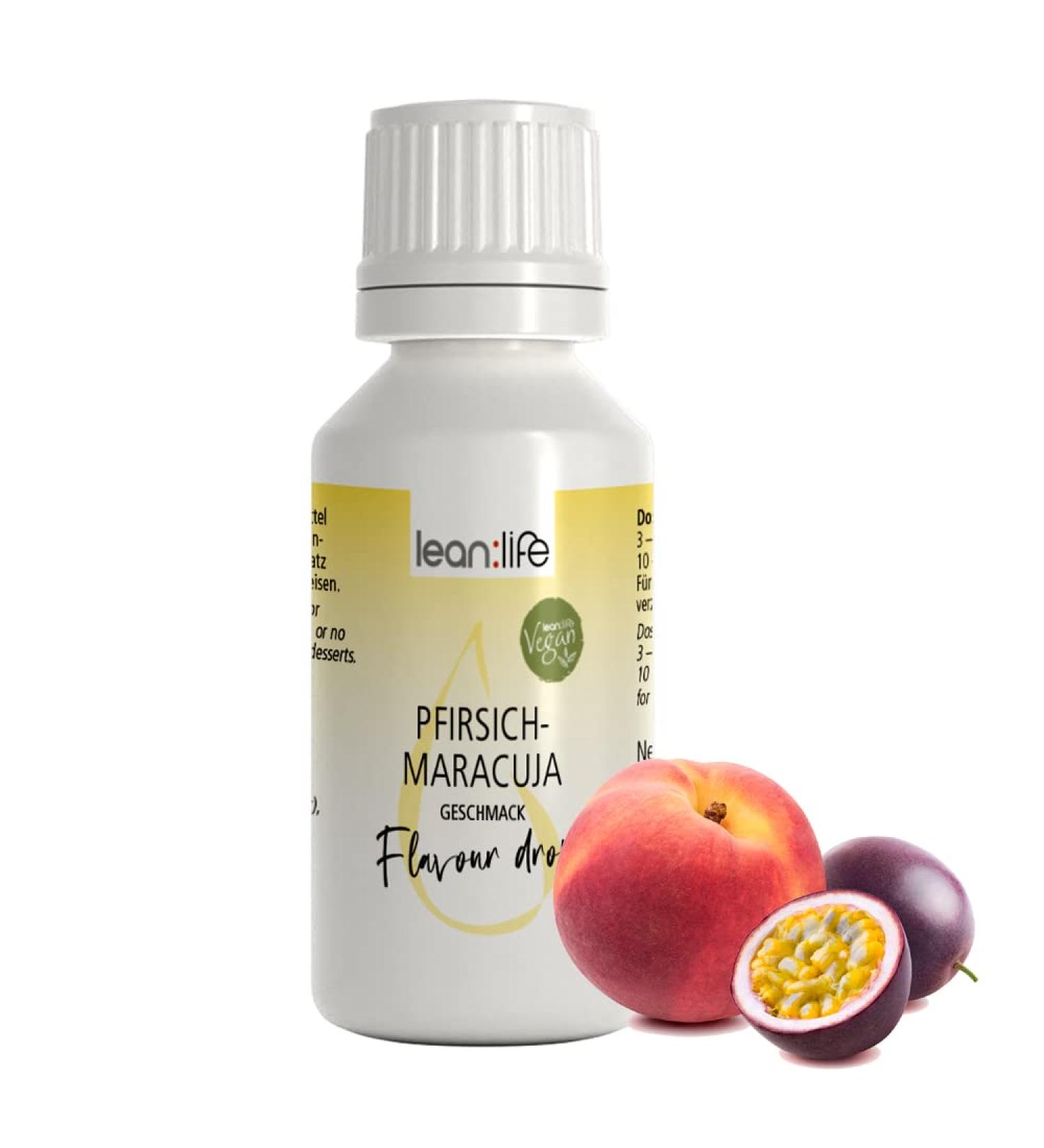 Buy Lean Life Peach Maracuja Flavor Drops 30ml - Sugar-Free Low-Calorie Aroma for Food - International Shipping Available - Buy Online on SooperMarket.com