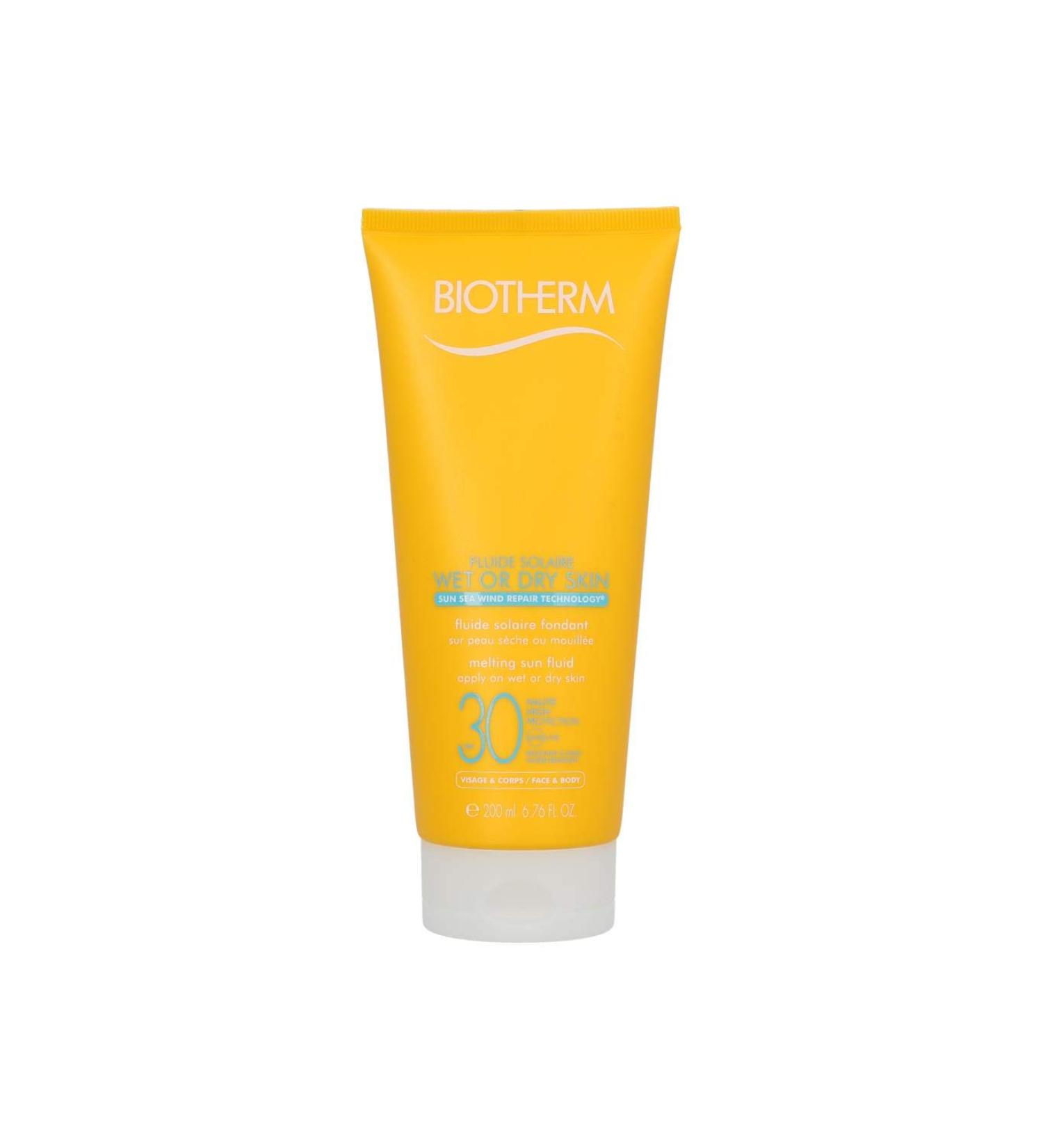 Biotherm Fluide Solaire Wet Or Dry Skin Melting Sun Fluid SPF 30 For Face And Body  Water Resistant  6.76 Ounce