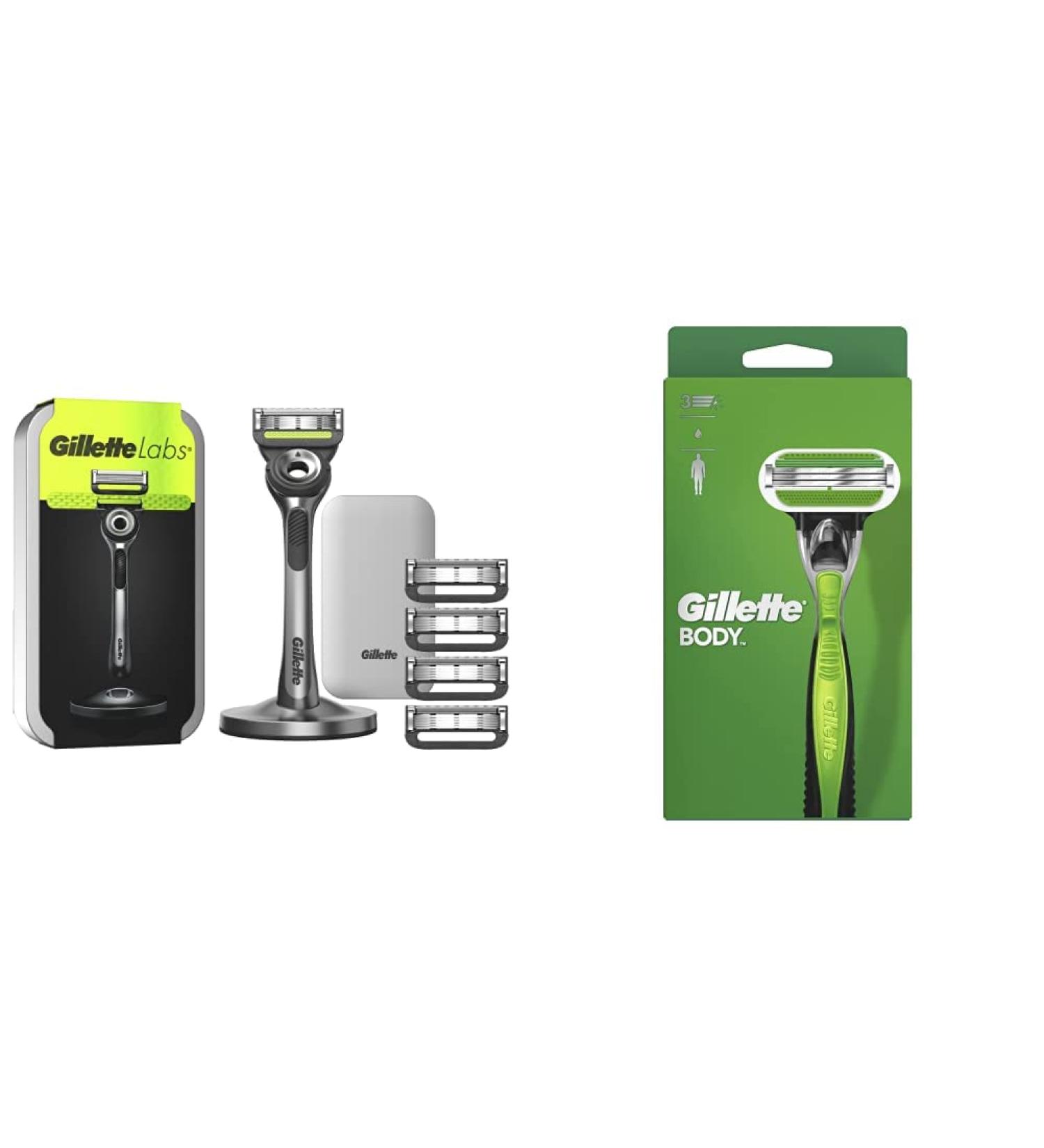Buy Gillette Labs Wet Razor for Men - All-in-One Razor with Cleaning Element Travel Etui 5 Blades & Body Razor with Trimmer | International Shipping Available - Buy Online on SooperMarket.com