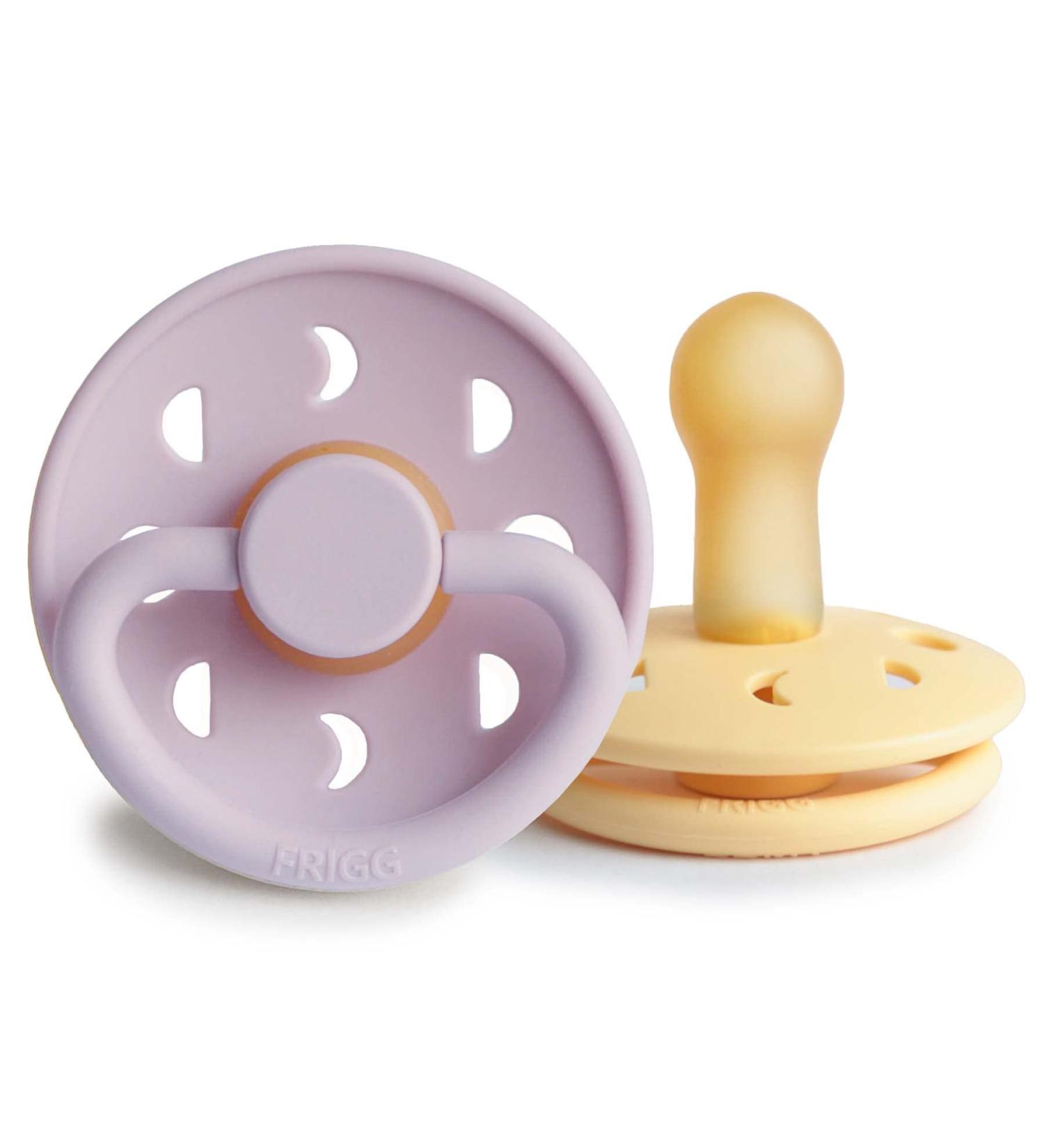 FRIGG Moon Natural Rubber Baby Pacifier | BPA-Free | Soft Lilac/Daffodil 6-18 Months (2-Pack) - Buy Online on SooperMarket.com