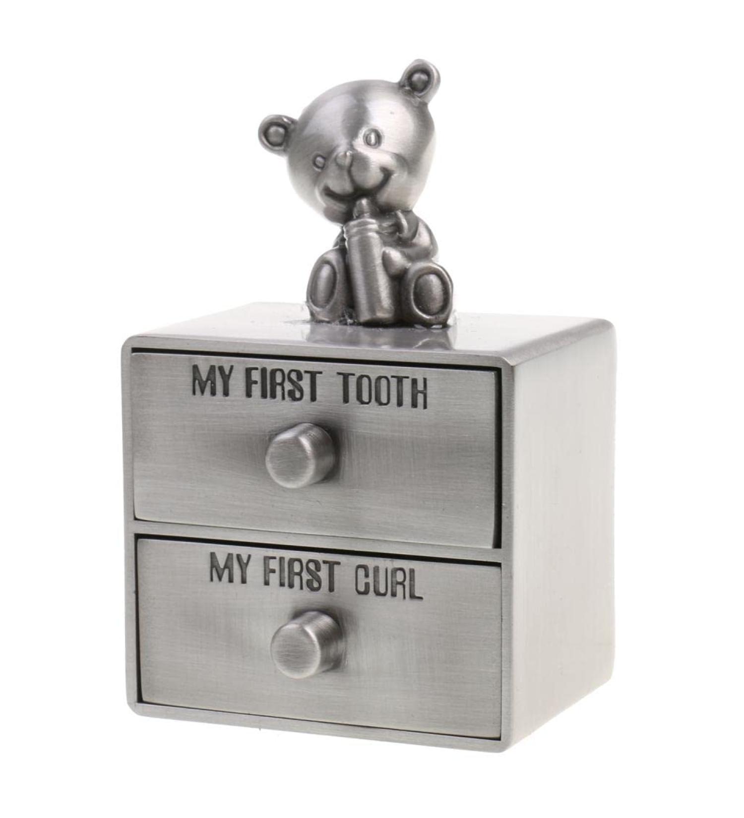 A Set of My First Tooth & Curl Trinket Boxes Tin Baby Keepsake Christening Boy Girl Gift - Antique Silver 4 - Buy Online on SooperMarket.com