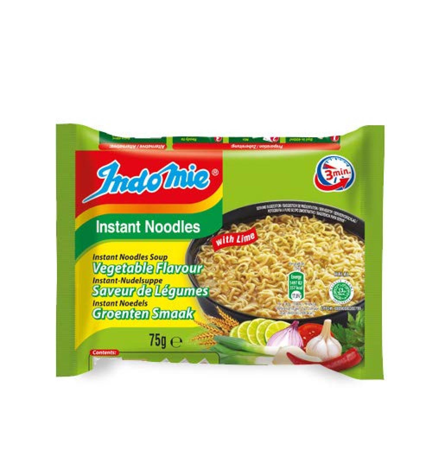 Buy 40x 75g IndoMie Instant Noodle Soup - Vegetable Flavour with Lime + Lucky Wooden Doll - International Shipping Available - Buy Online on SooperMarket.com