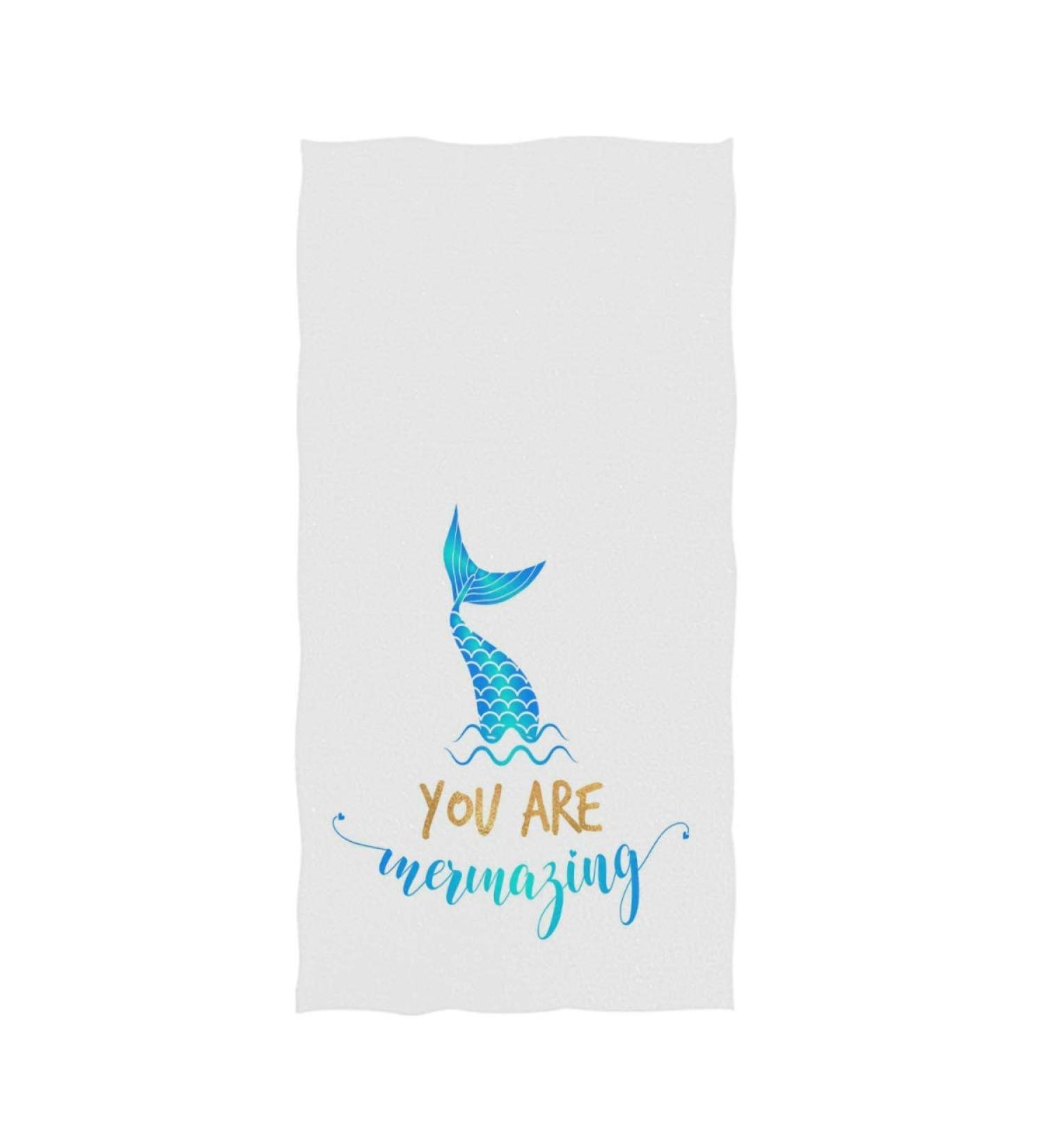 Naanle 3D Mermaid Tail Print Hand Towels - 16 x 30 Inches - Blue White - Ideal for Bathroom, Hotel, Gym, Spa - #Mermaid - Buy Online on SooperMarket.com