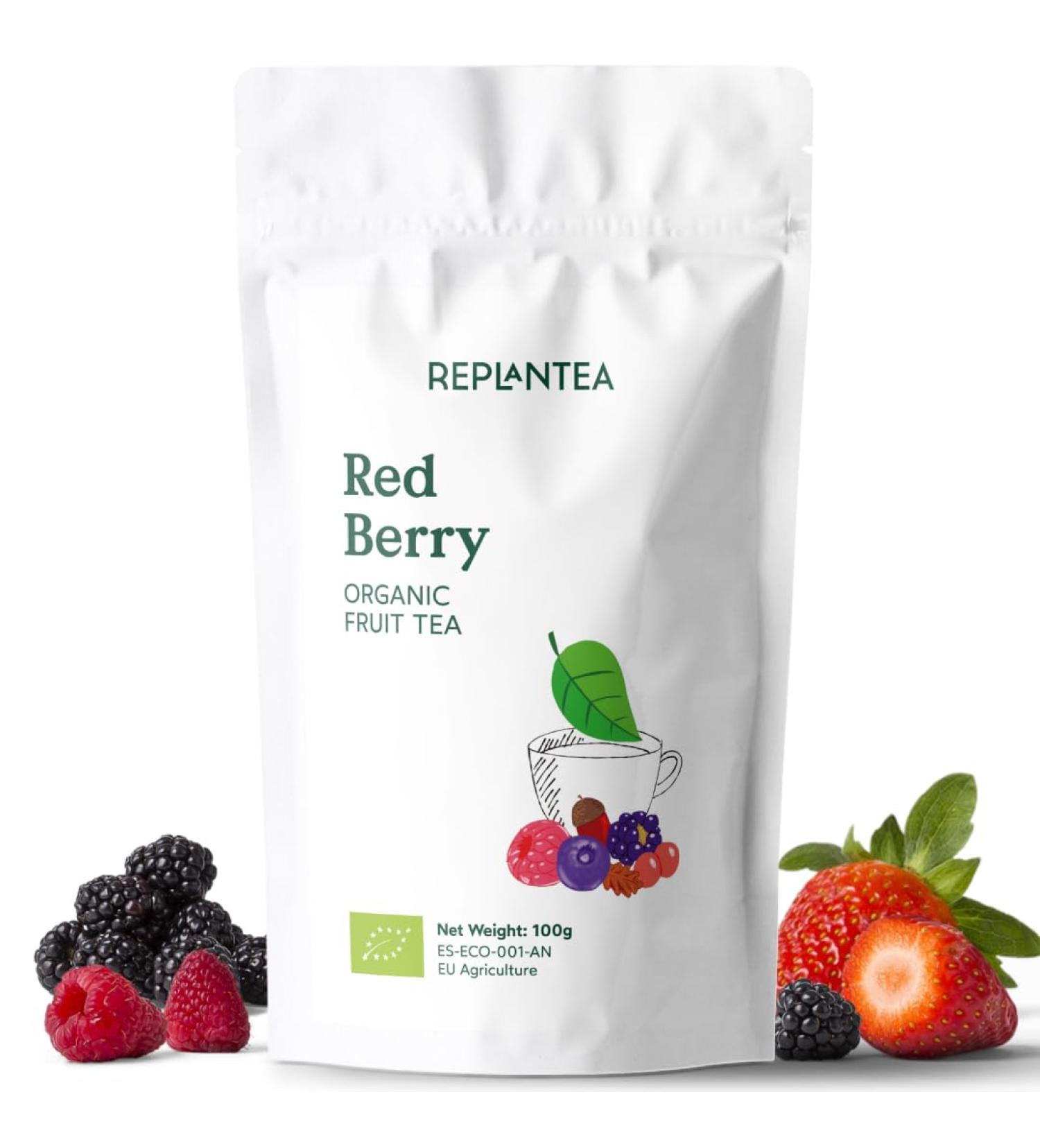 Red Berry Tea Loose Organic 100g (50 Cups) | Caffeine Free Fruit Loose Leaf Tea with Hibiscus Cherry Raspberry Strawberry REPLANTEA - Buy Online on SooperMarket.com