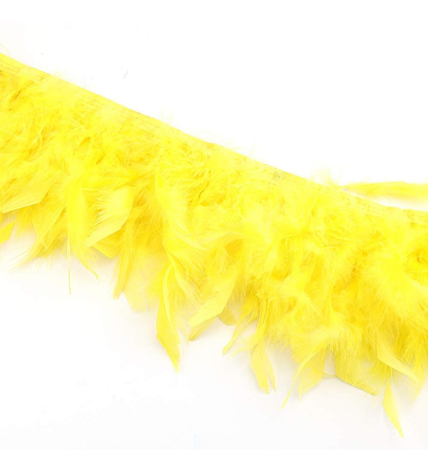 KOLIGHT Pack of 2 Yards Natural Dyed Turkey Flakes Feathers 4 6inch Fringe Trim DIY Dress Crafts Costumes Decoration (Yellow)