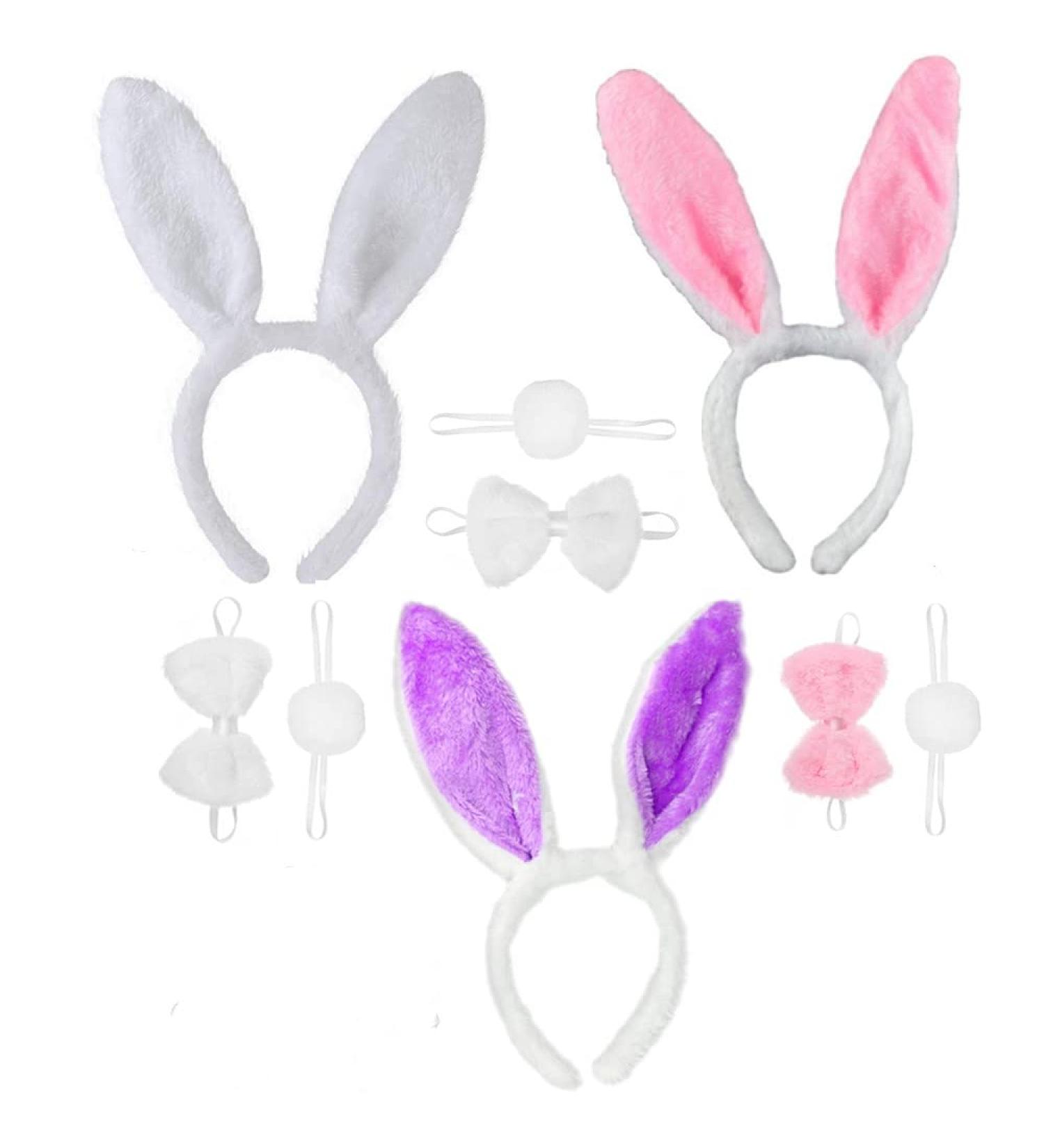 Rabbit Ears Headband Bunny Costume 3 Sets Rabbit Ears Headband and Tail Bow Tie for Adult Children Cosplay Christmas Carnival Party - Buy Online on SooperMarket.com