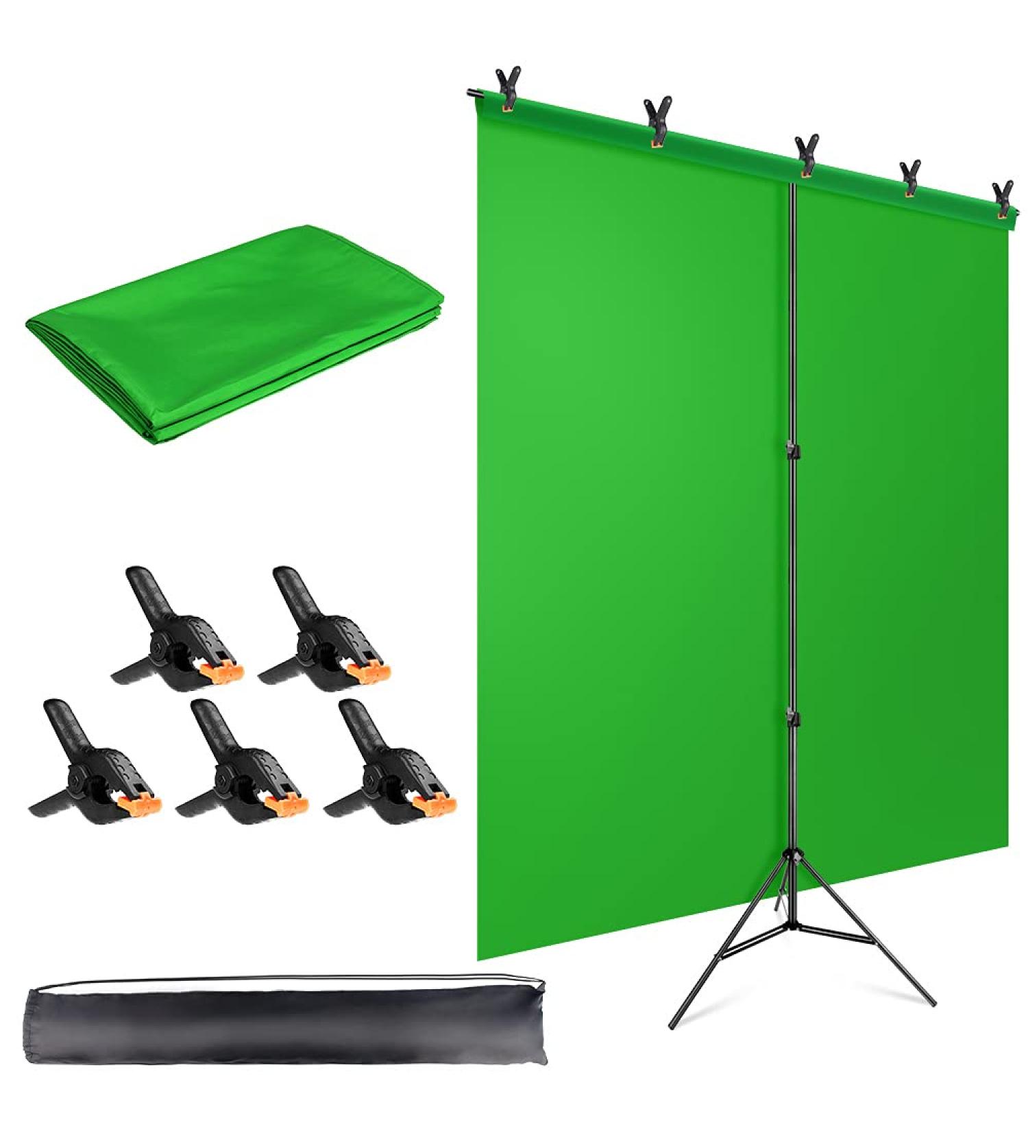 Hemmotop 5x6.5ft Green Screen Backdrop Kit for Photography, Chromakey Virtual Background for Zoom & YouTube - Includes Stand, Sheet, and 5 Clamps - Buy Online on SooperMarket.com