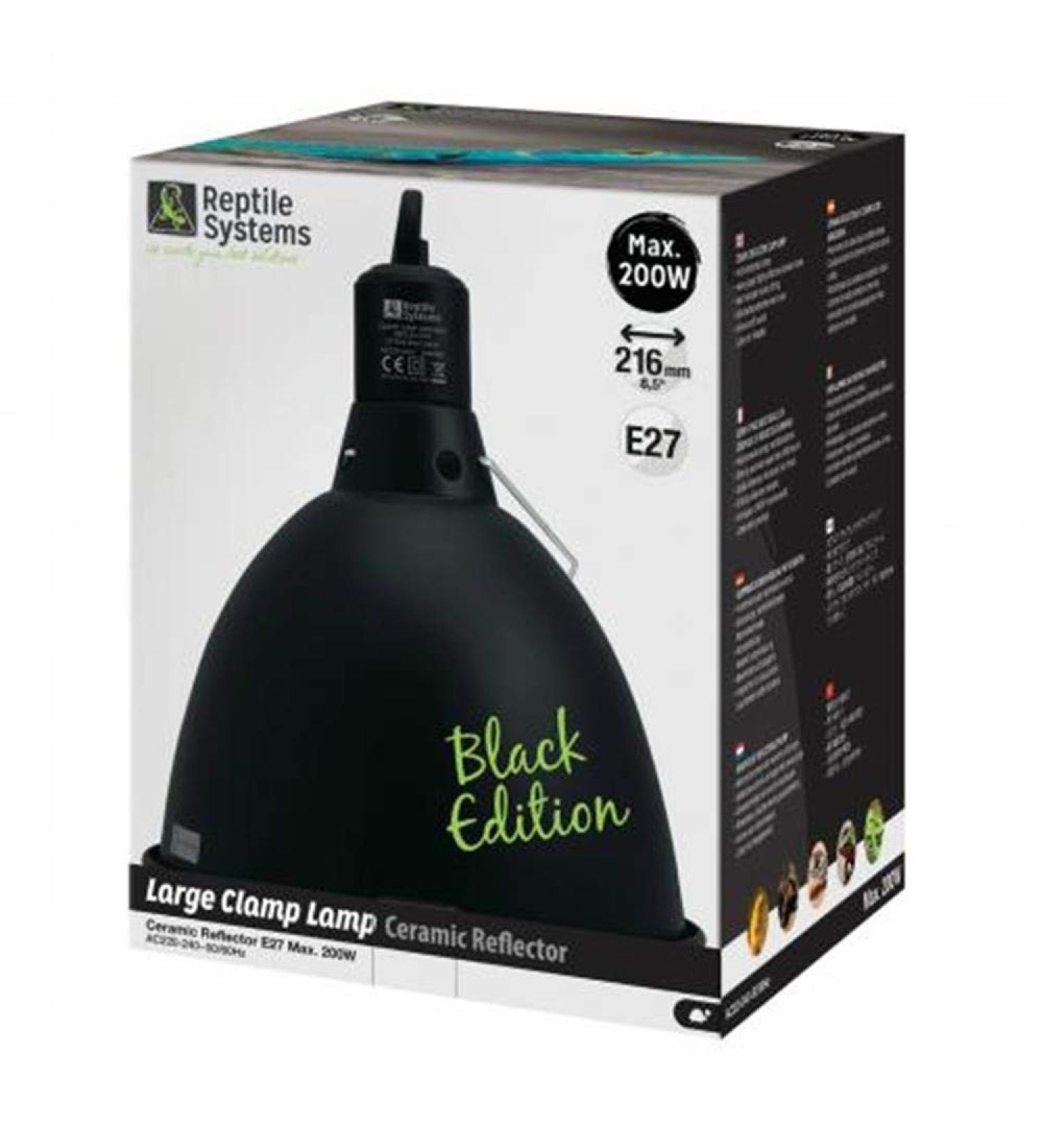 Reptile Systems D3 E27 BLACK EDITION Ceramic Clamp Lamp with Reflector | LARGE 216mm | 200w MAX