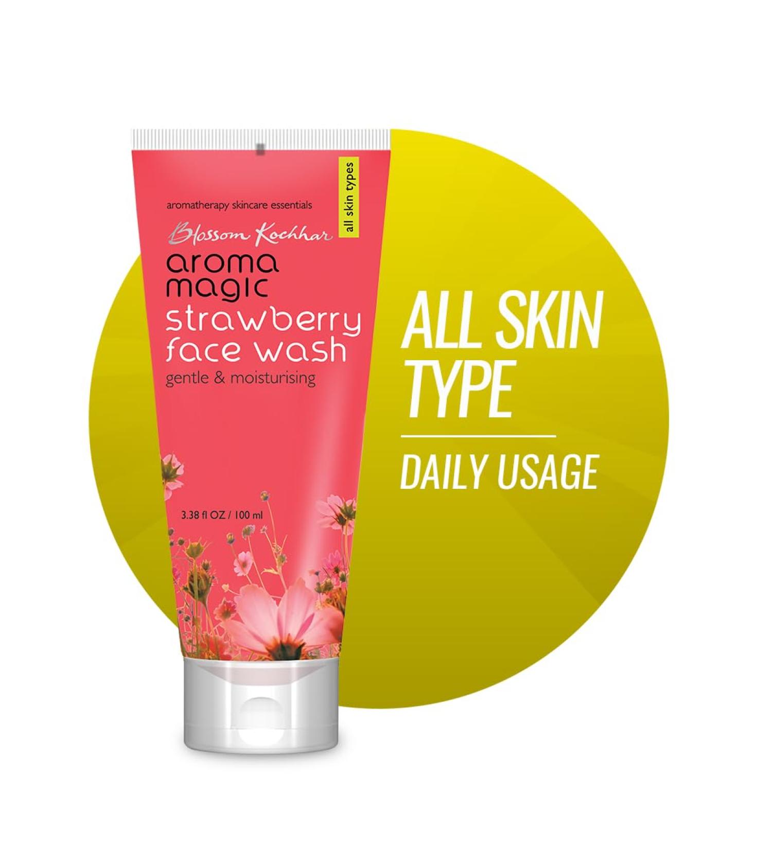 Aroma Magic Strawberry Face Wash - Gentle Moisturizing Cleanser for All Skin Types | Hydrates & Purifies Skin | 3.38 Fl Oz - Buy Online on SooperMarket.com