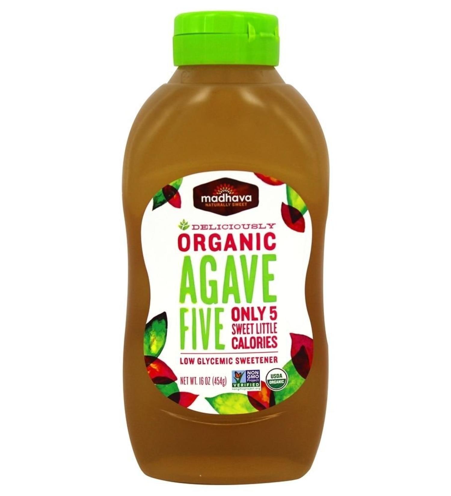 Madhava Natural Sweeteners Organic Agave Five Nectar, 16 Ounce ( 2 Pack ) 1 Pound (Pack of 2)