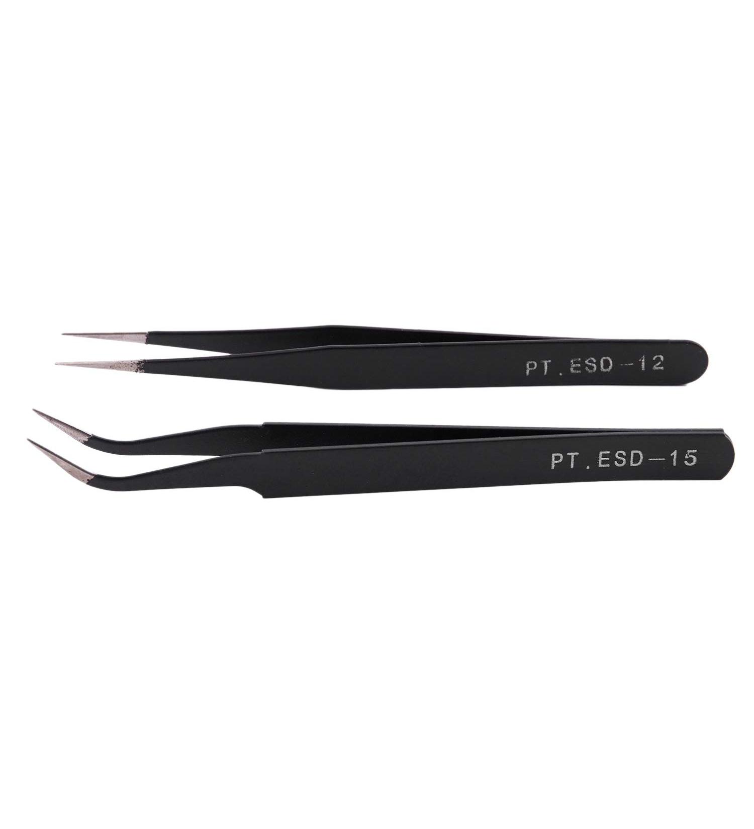 Nail Art Rhinestones Eyelashes Straight & Curved Tweezers Tool Set-Black - Buy Online on SooperMarket.com