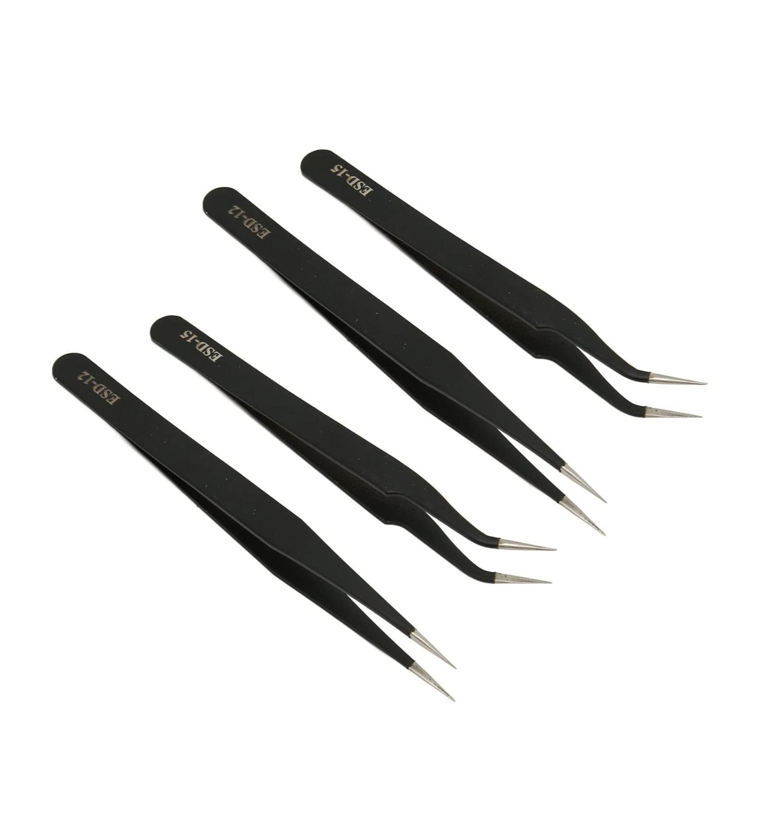 Premium Stainless Steel Tweezers Set - 4 Precision Polishing Antistatic Tweezers for Beauty & Personal Care - Buy Online on SooperMarket.com