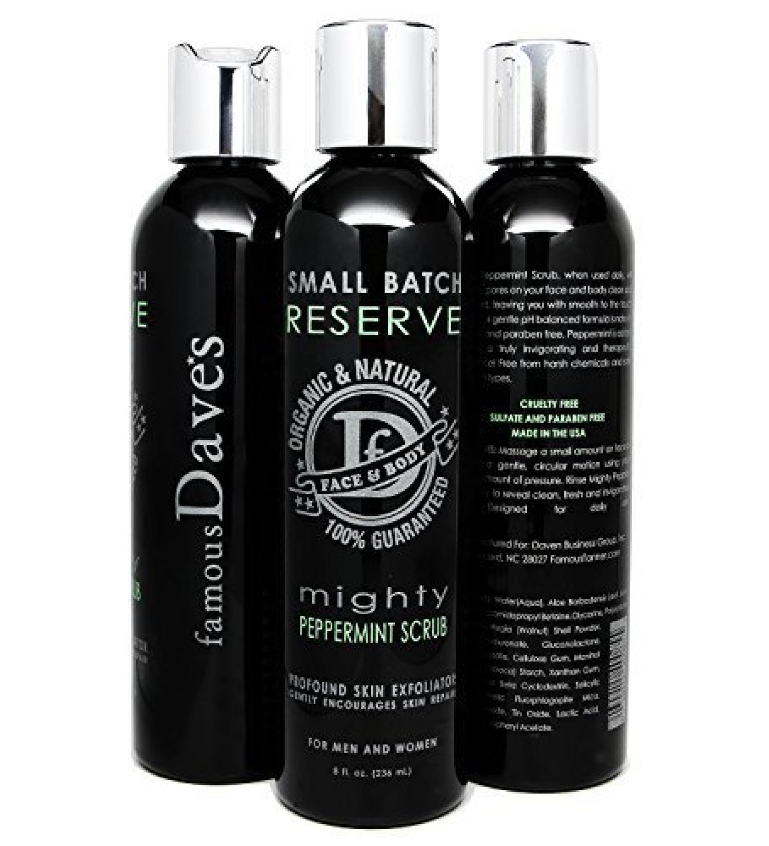 Dave's Mighty Peppermint Exfoliating Body/Face Scrub Sulfate Free Exfoliator (8 oz.) - Men & Women Formula